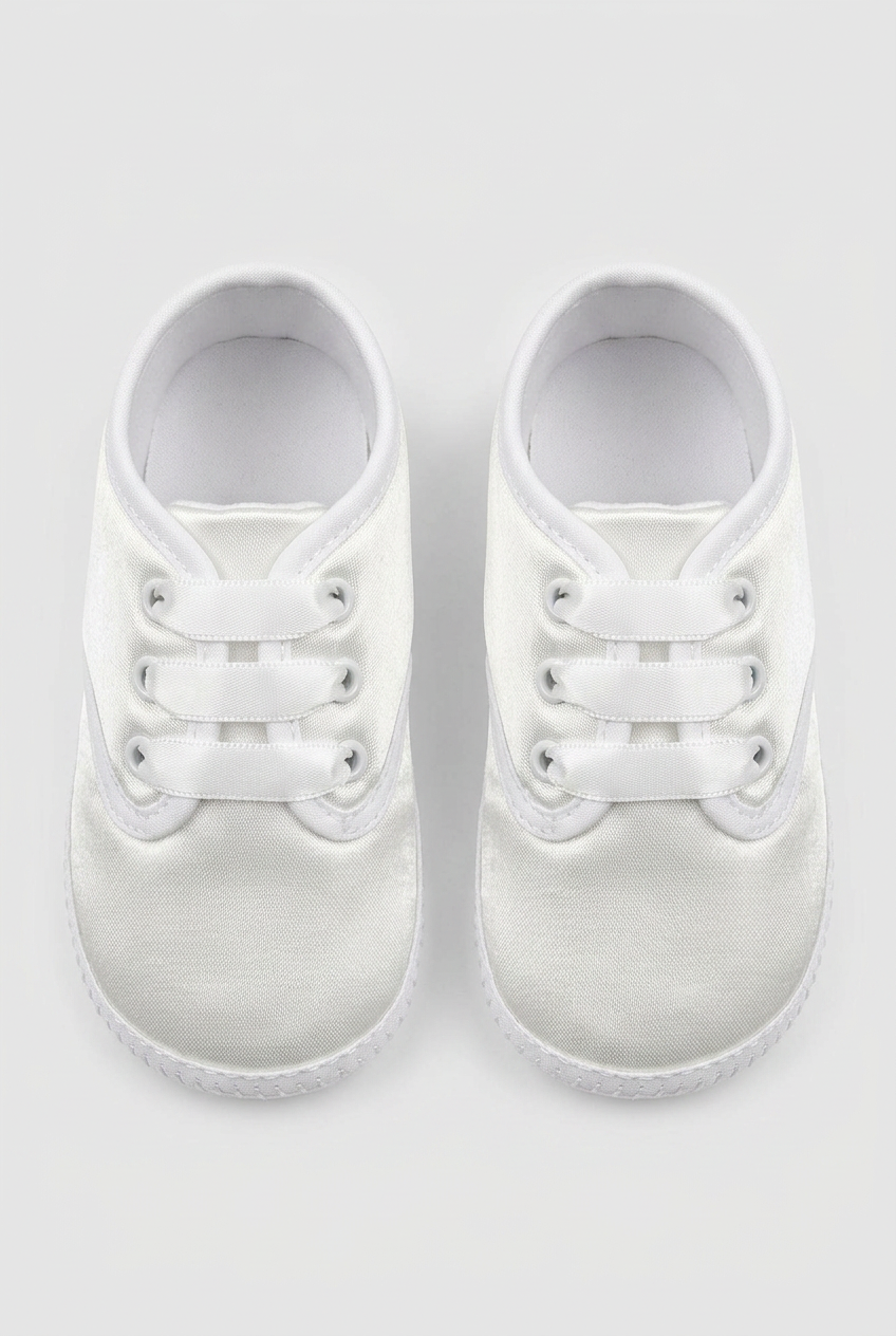 Unisex Babies Satin Ribbon Lace-Up Pram Shoes - White