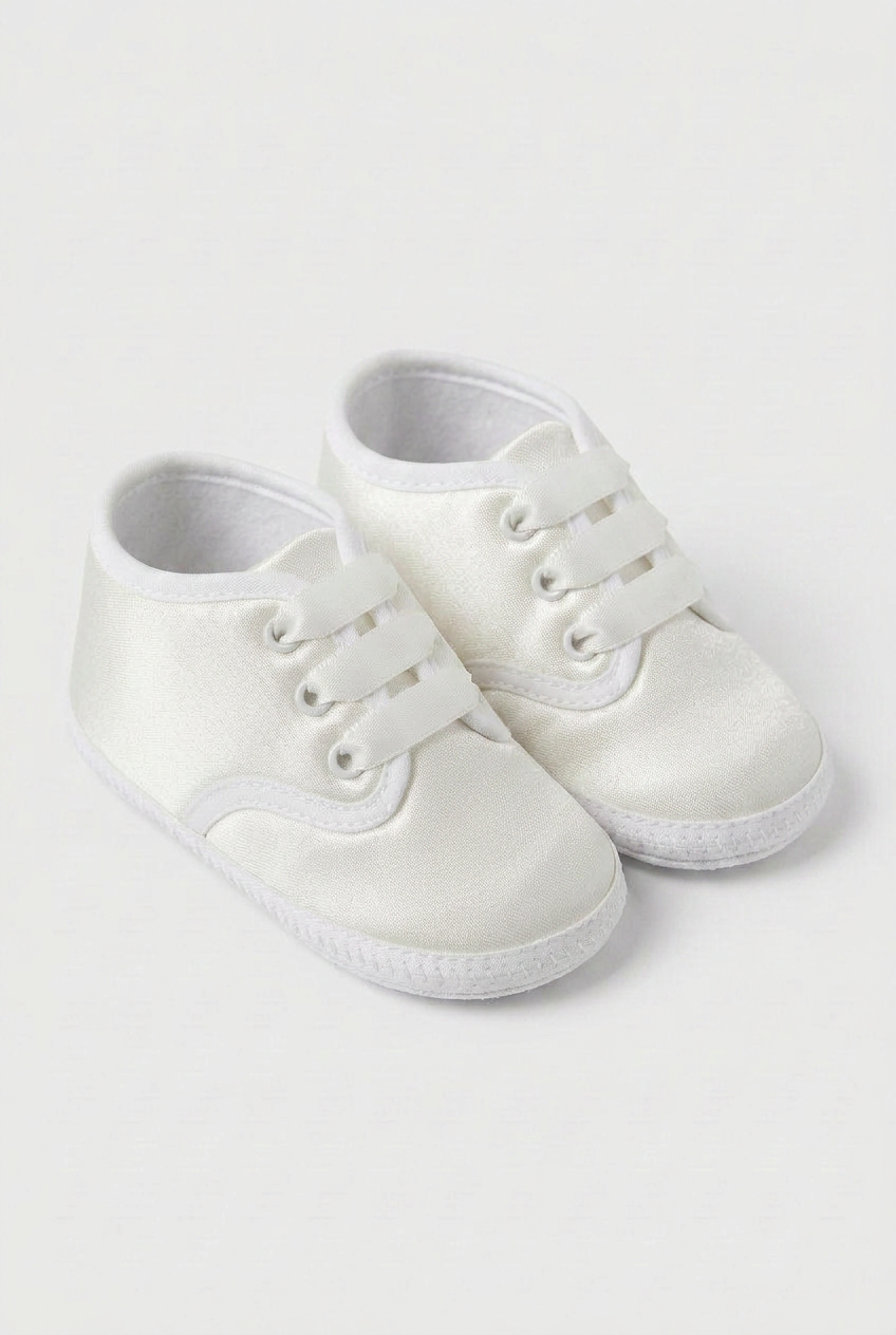 Unisex Babies Satin Ribbon Lace-Up Pram Shoes - White