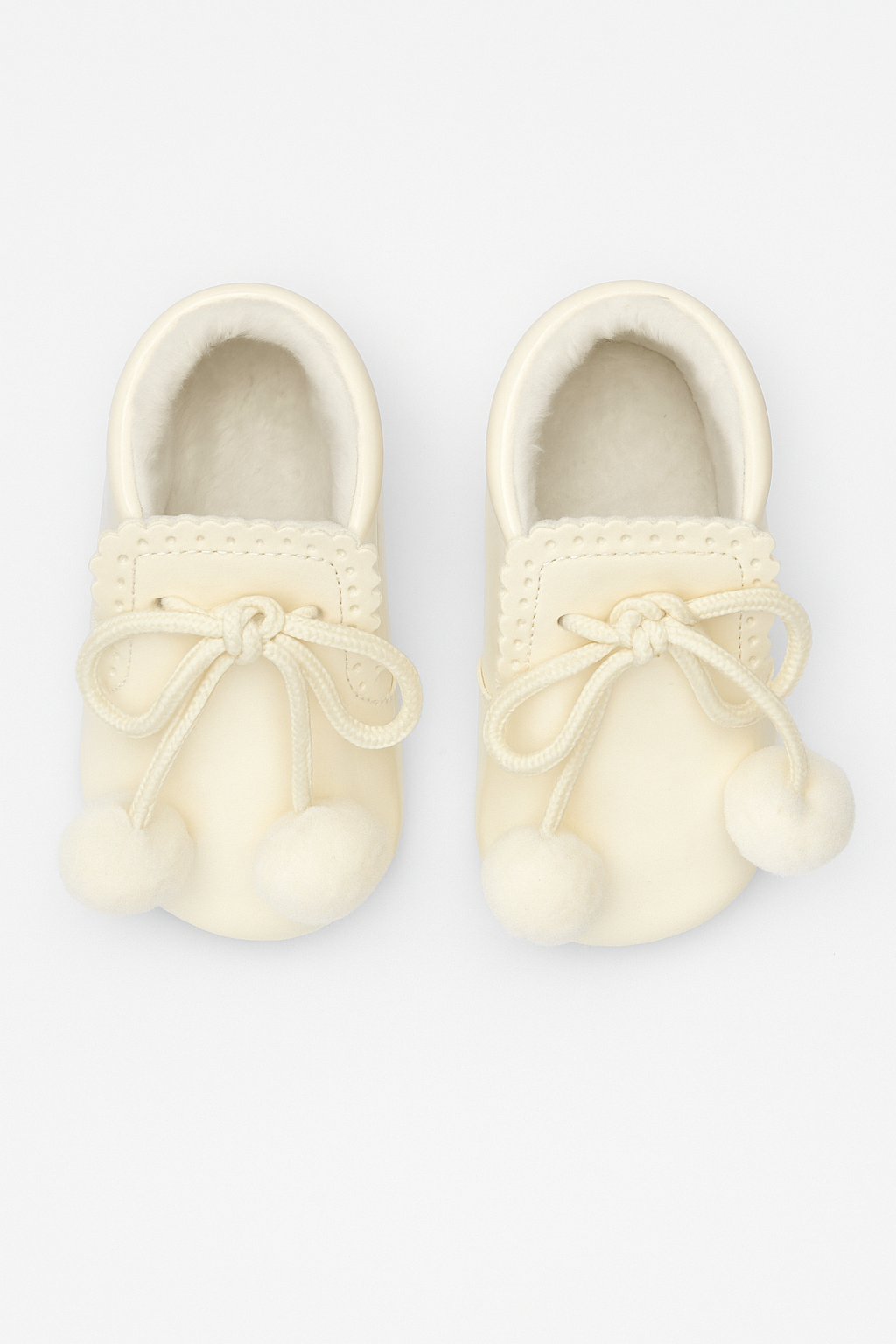 Unisex Baby Patent Pom Pom Booties Pram Shoes - Joe - Ivory Front Picture