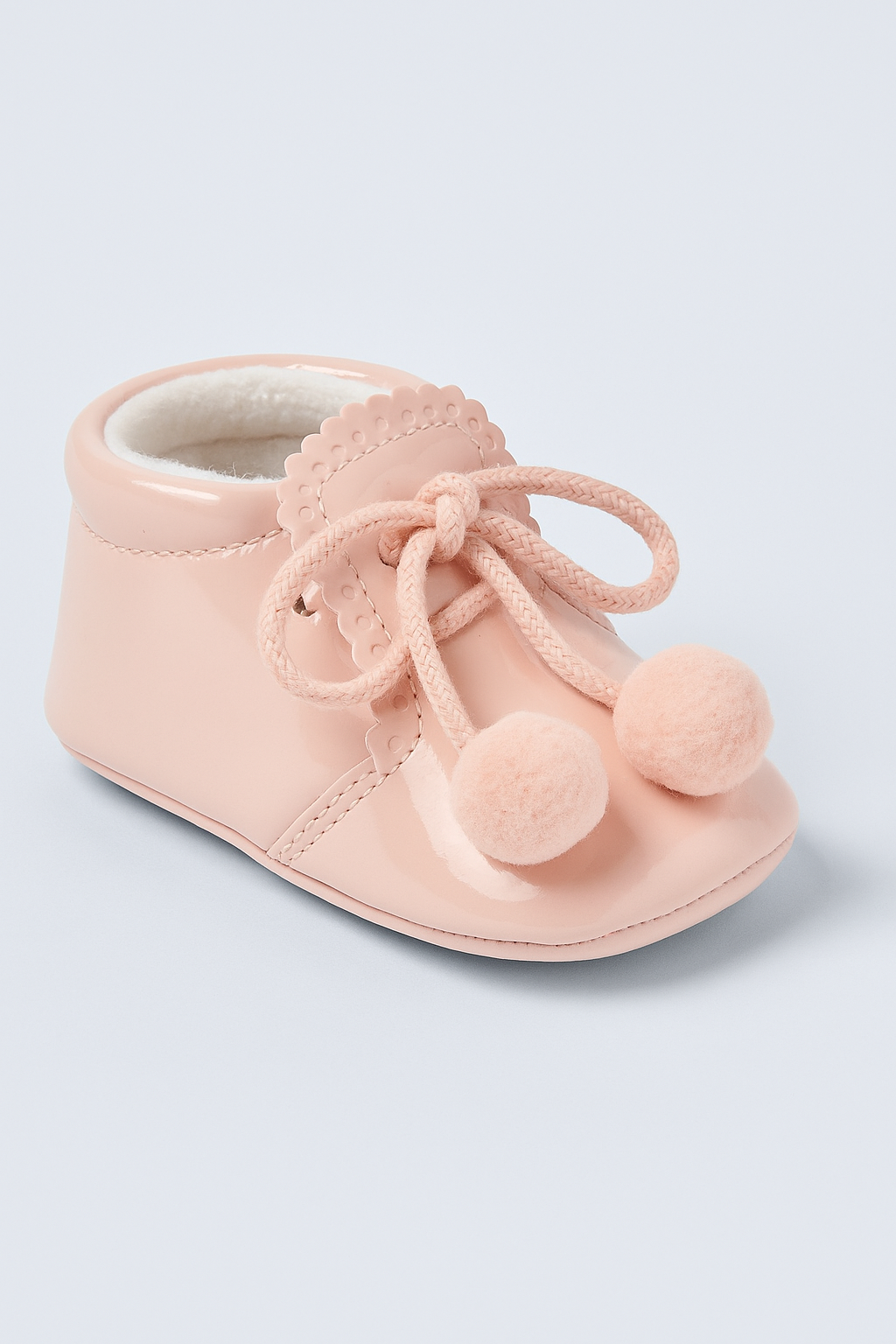 Unisex Baby Patent Pom Pom Booties Pram Shoes - Joe - Pink Side Picture