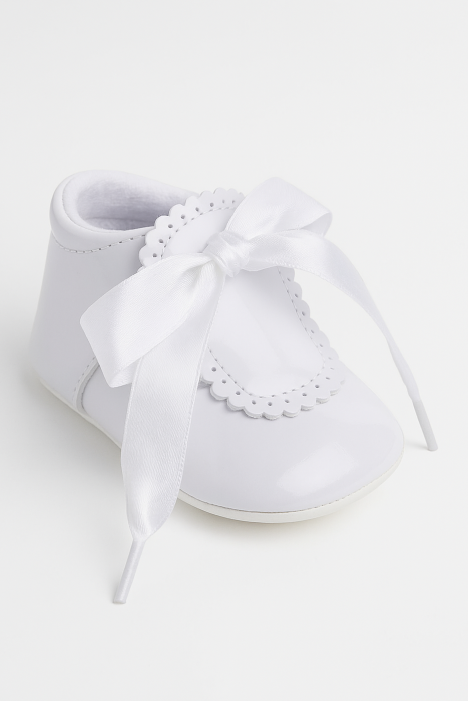 Unisex Baby Patent Shoes with Ribbon - 908 - White Side Picture