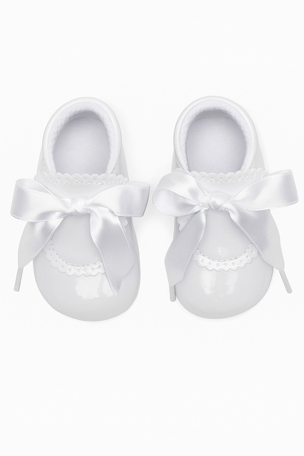 Unisex Baby Patent Shoes with Ribbon - 908 - White Front Picture