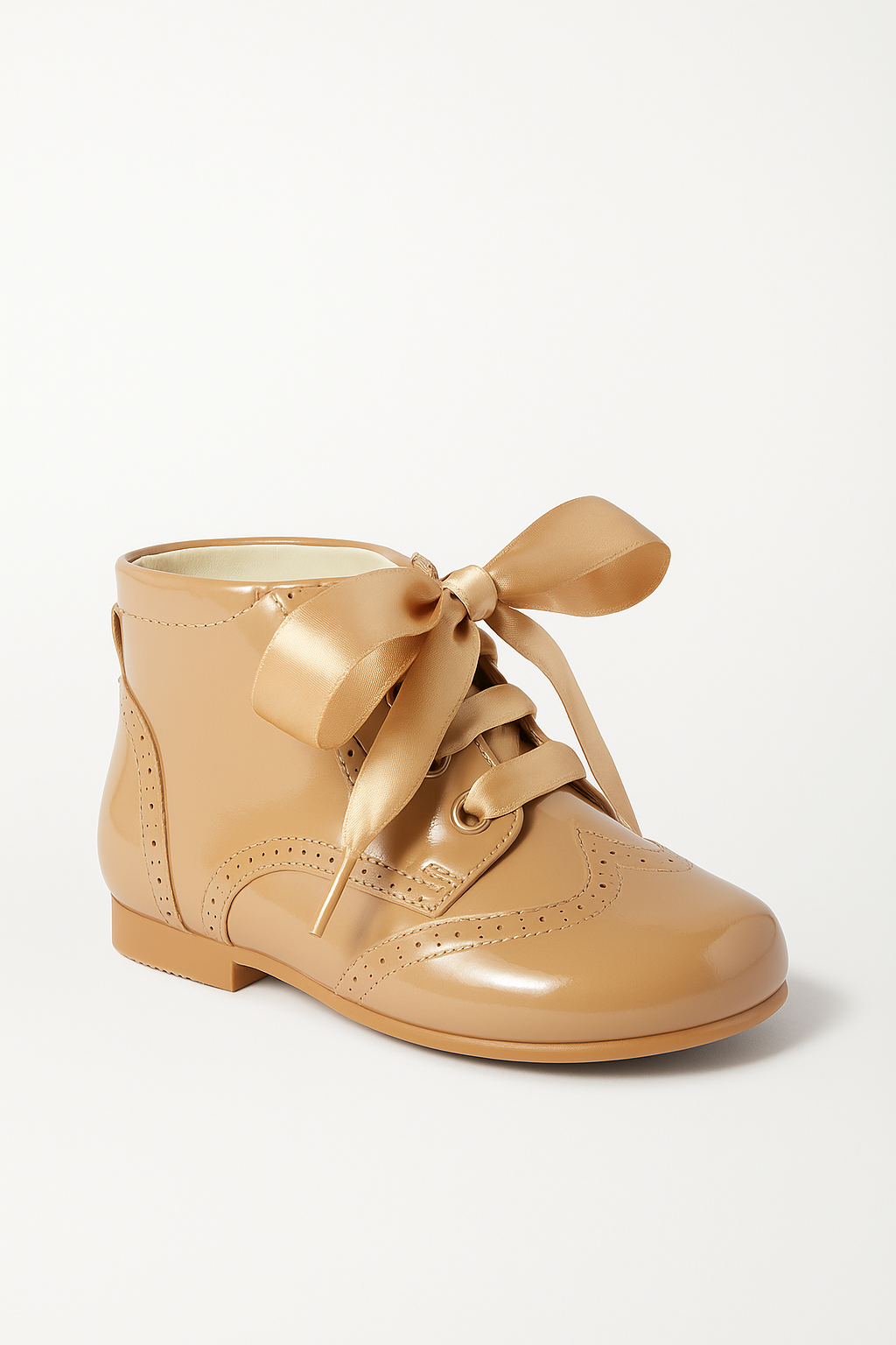Unisex Kids Patent Leather Brogue Ankle Boots - QUINN - Camel