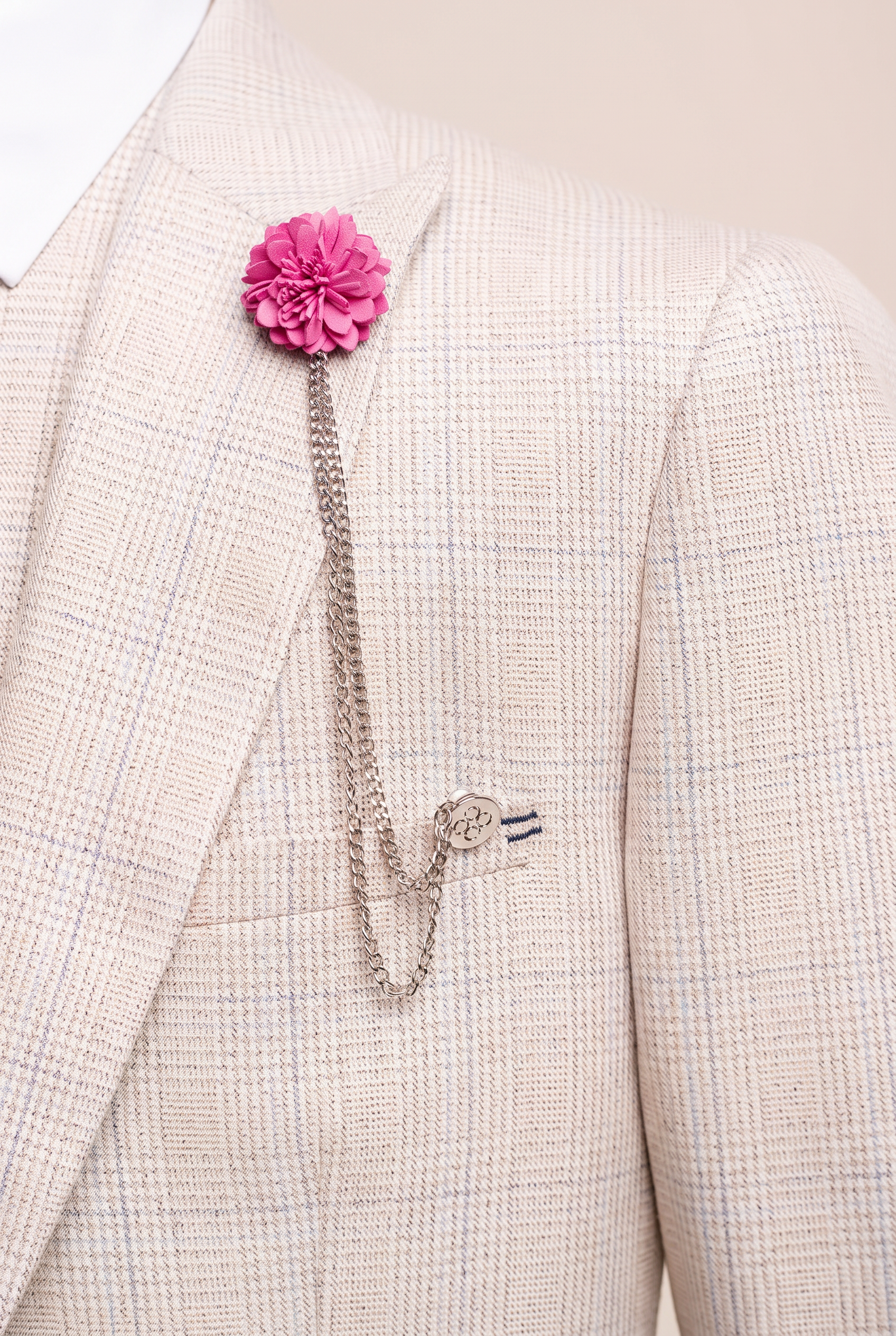 Unisex Flower Chain Brooch Suit Accessory - Pink