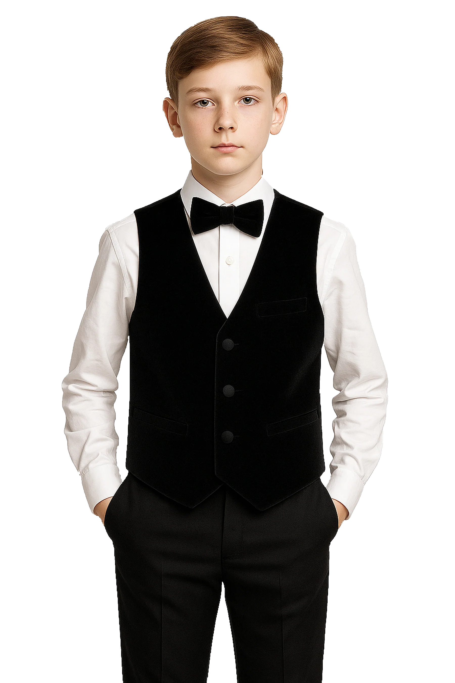 Boys Slim Fit Velvet Waistcoat Set - SAVOY - Black