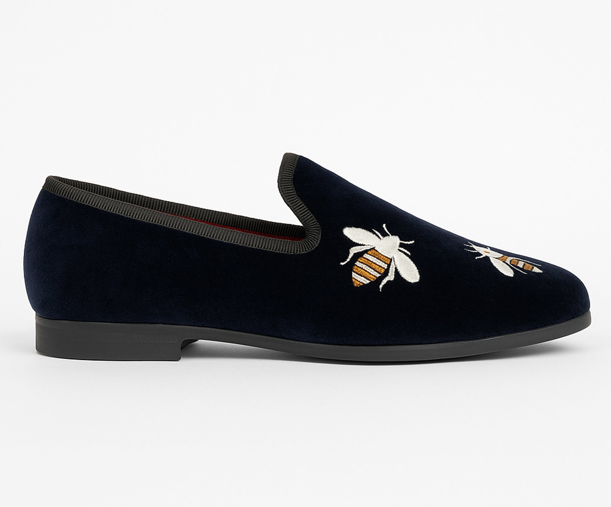Boys Velvet Bee Embroidered Slip On Loafers - Navy Blue