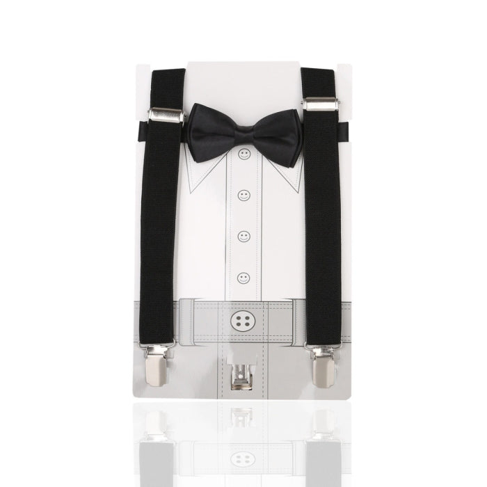 Boys Adjustable Elastic Y-Back Wide Bow Brace Set - Black