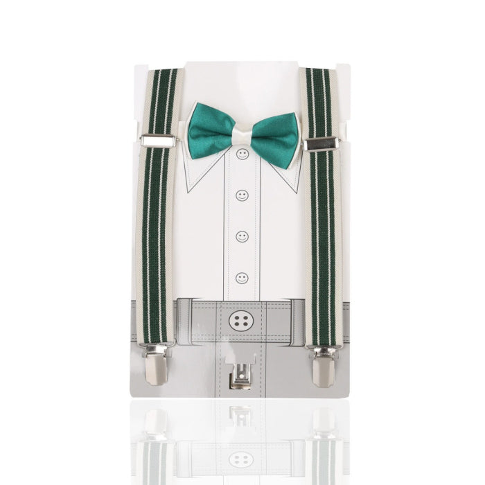 Boys Adjustable Elastic Y-Back Wide Bow Brace Set - Green and Cream