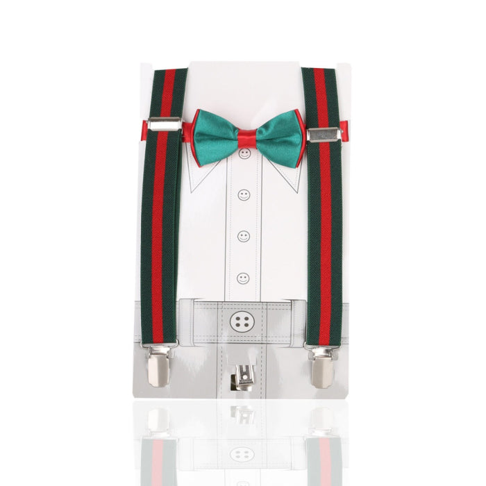 Boys Adjustable Elastic Y-Back Wide Bow Brace Set - Green and Red