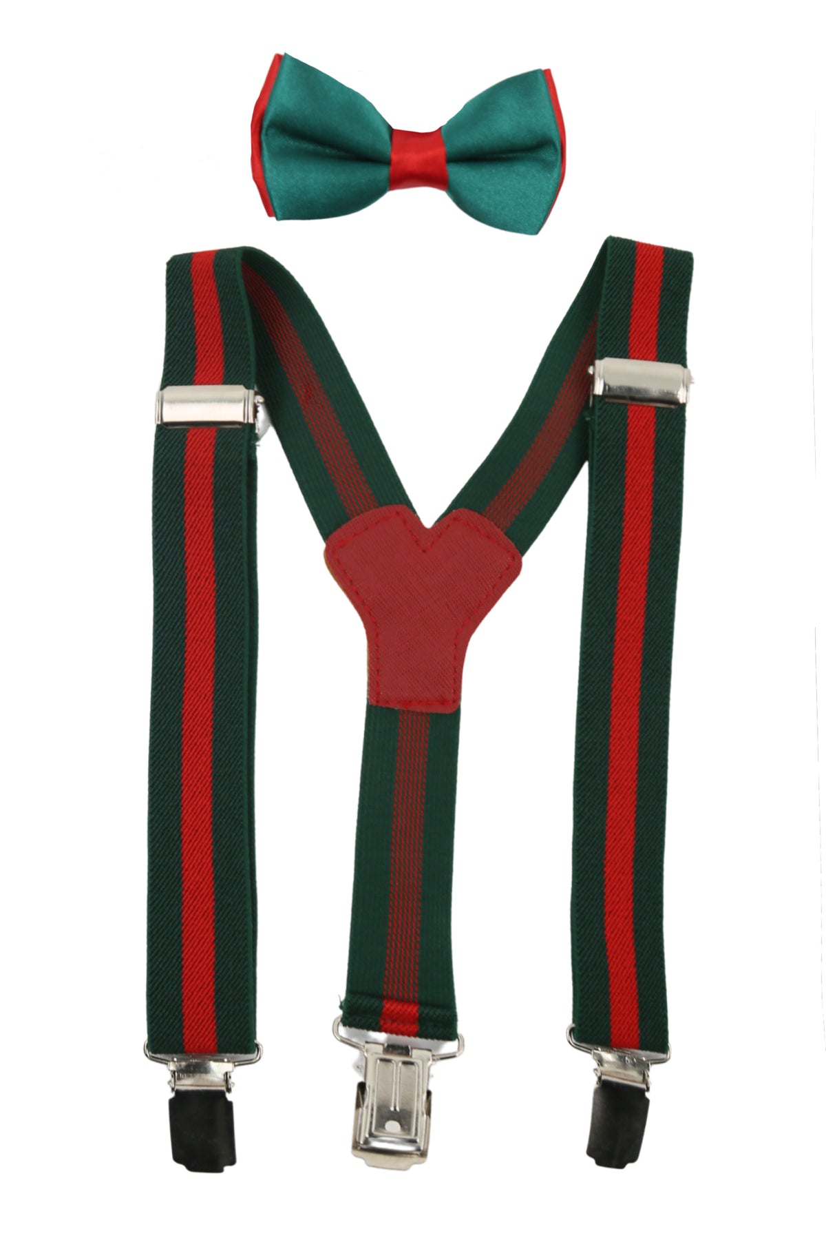 Boys Adjustable Elastic Y-Back Wide Bow Brace Set - Green and Red