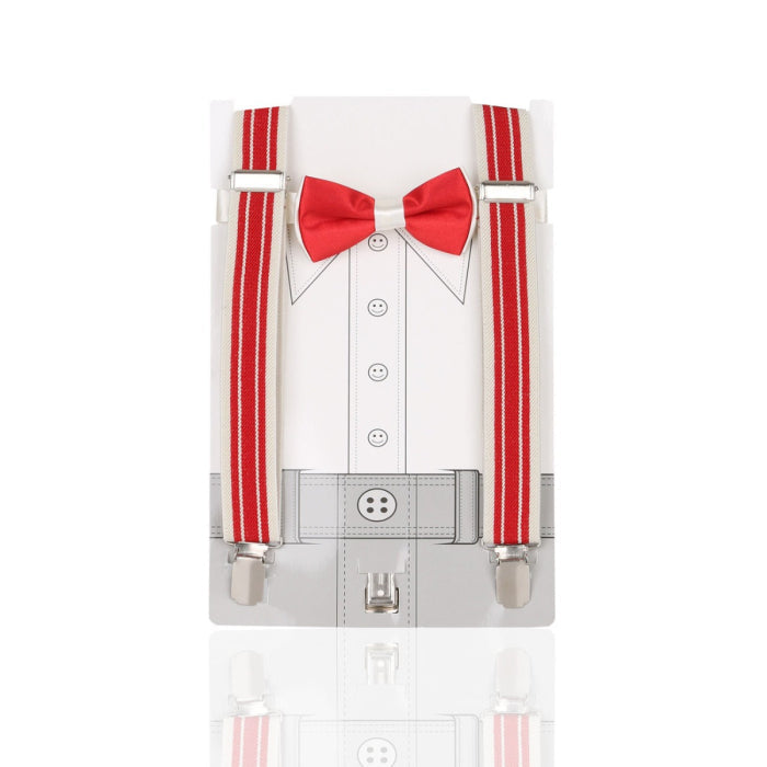 Boys Adjustable Elastic Y-Back Wide Bow Brace Set - White and Red