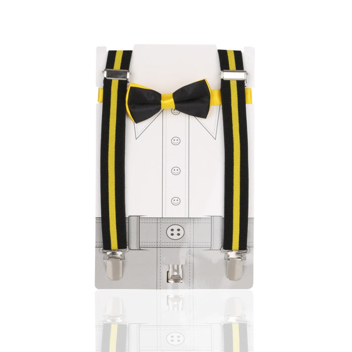 Boys Adjustable Elastic Y-Back Wide Bow Brace Set - Yellow and Black