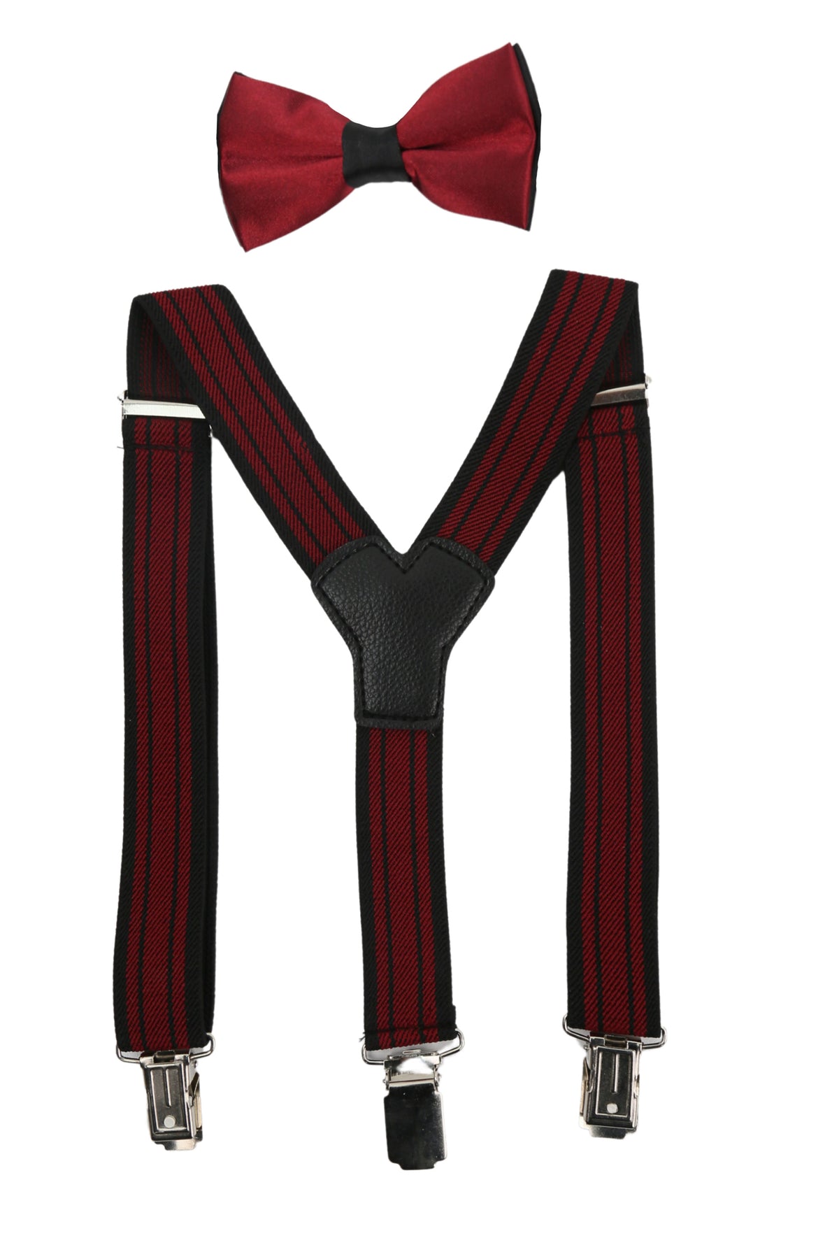 Boys Adjustable Elastic Y-Back Wide Bow Brace Set - Red and Black