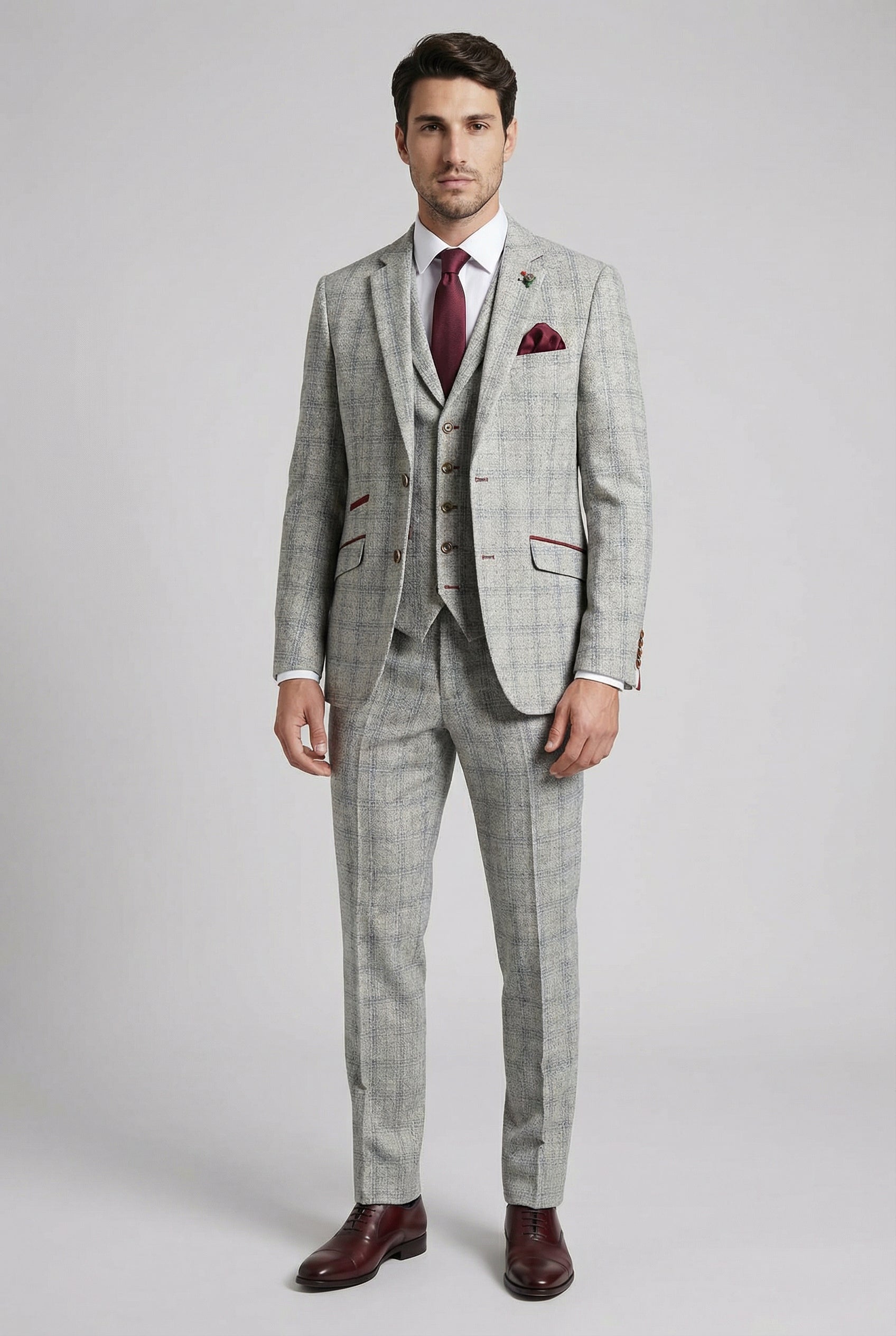 Men's Tweed Check Slim Fit Grey Suit - ANDREW - Grey