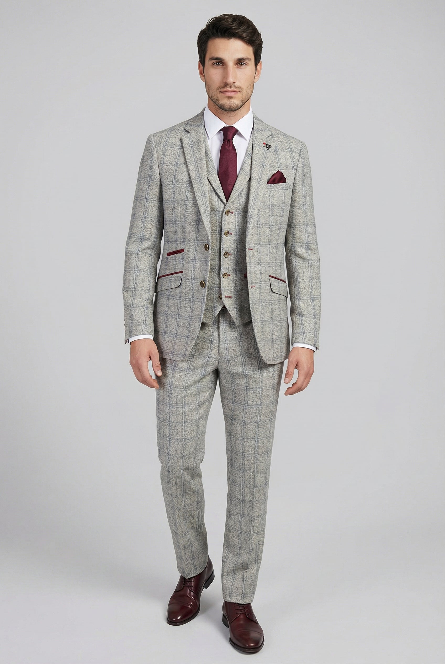 Men's Tweed Check Slim Fit Grey Suit - ANDREW - Grey