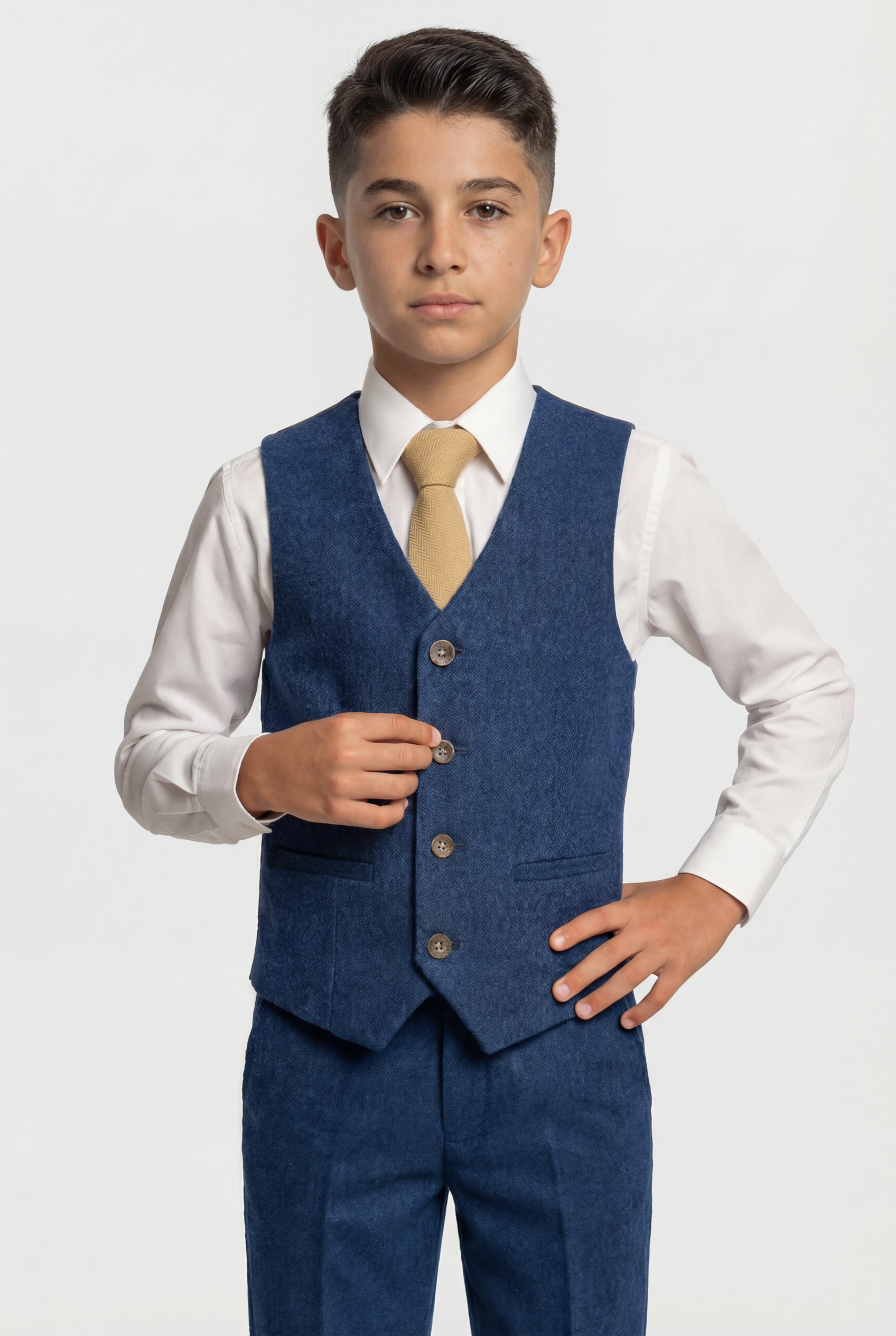 Boys Tweed Wool Blend Slim Fit Blue Suit - ORSON - Blue