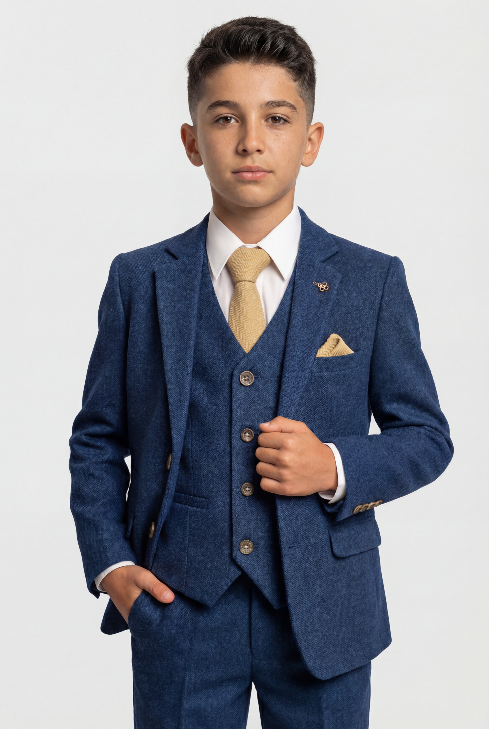 Boys Tweed Wool Blend Slim Fit Blue Suit - ORSON - Blue