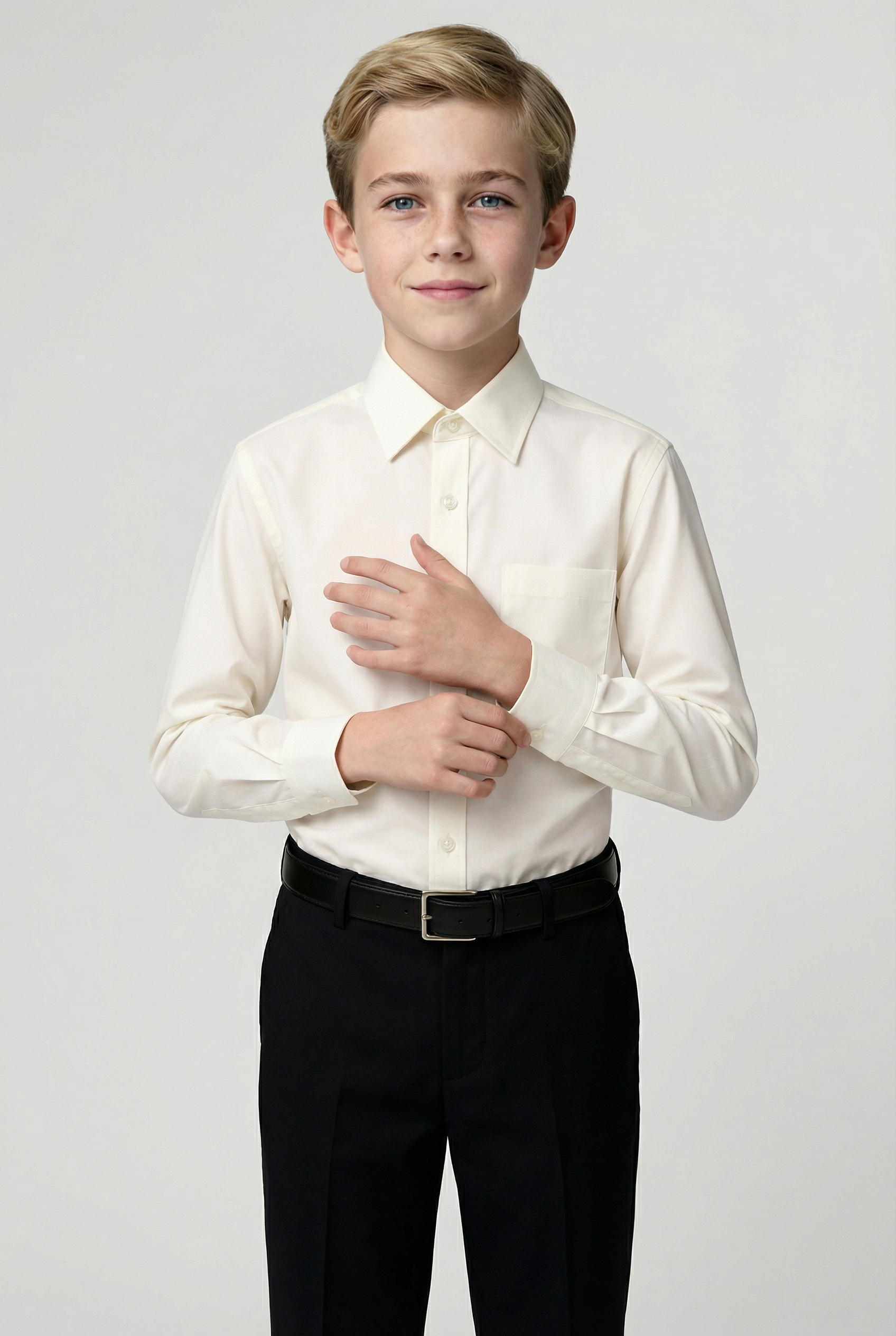 Boys Cotton Classic Collar Long Sleeve Shirt  - Ivory