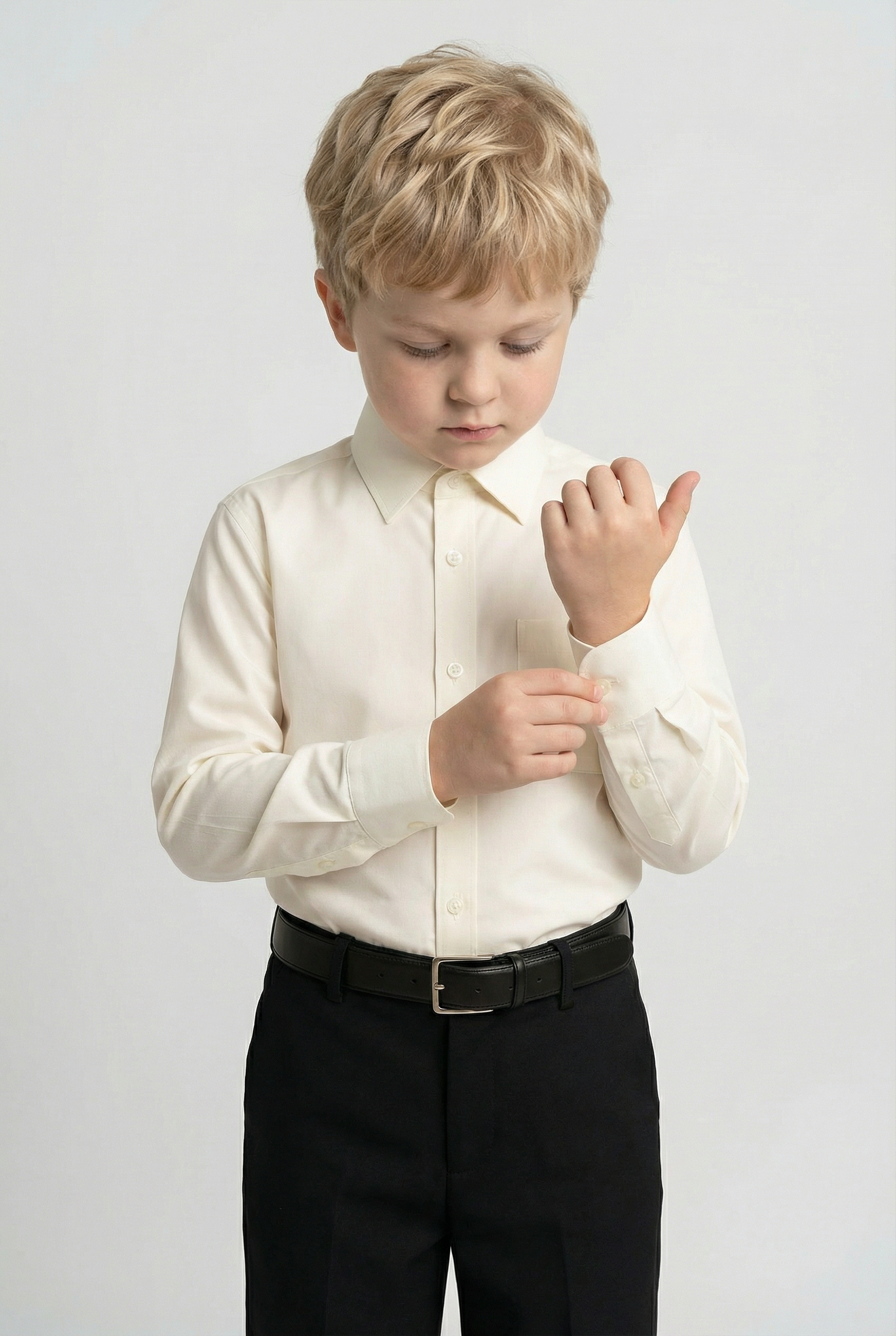 Boys Cotton Classic Collar Long Sleeve Shirt  - Ivory