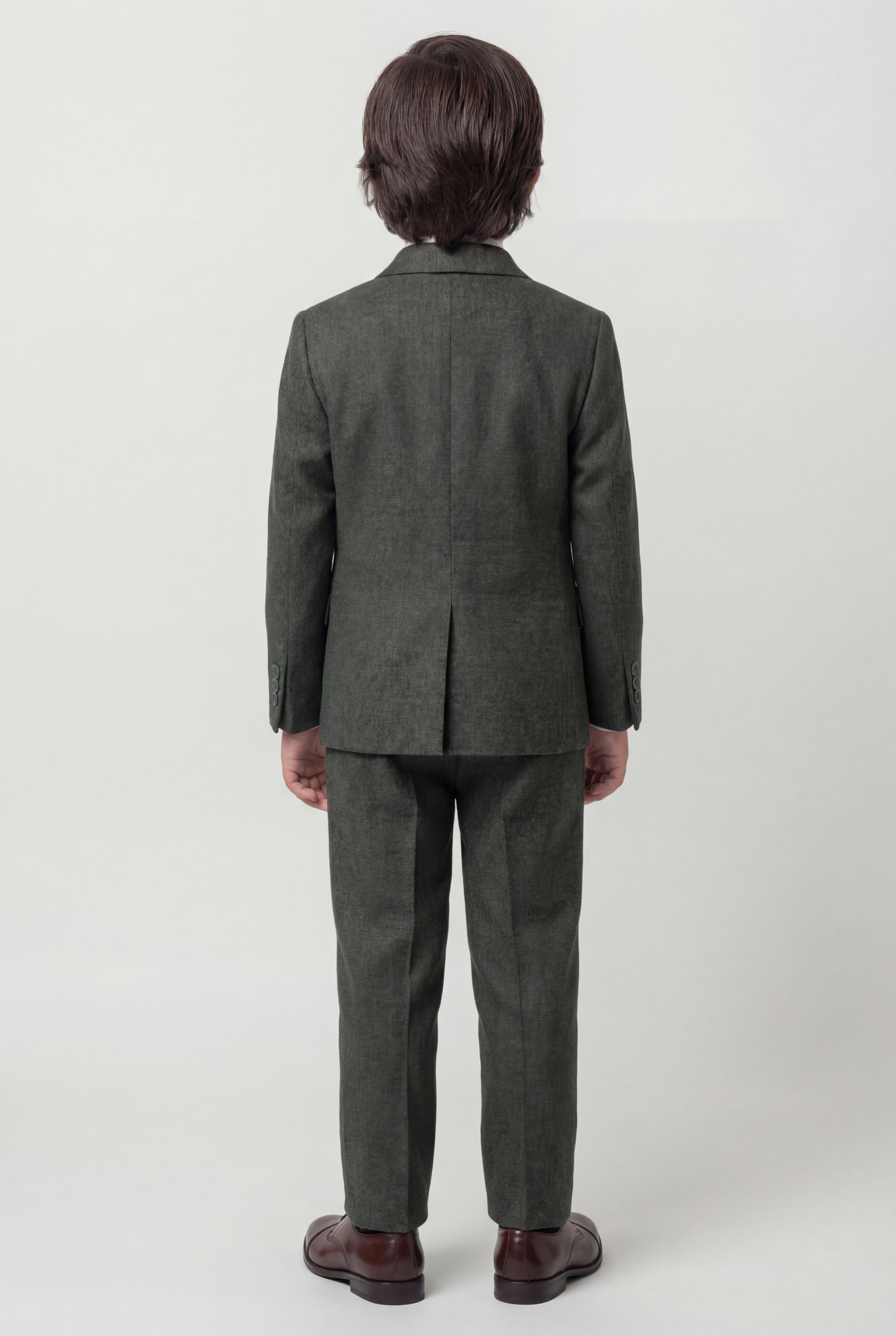 Boys 4-Piece Slim Fit Double Breasted Suit Set - Dark Green