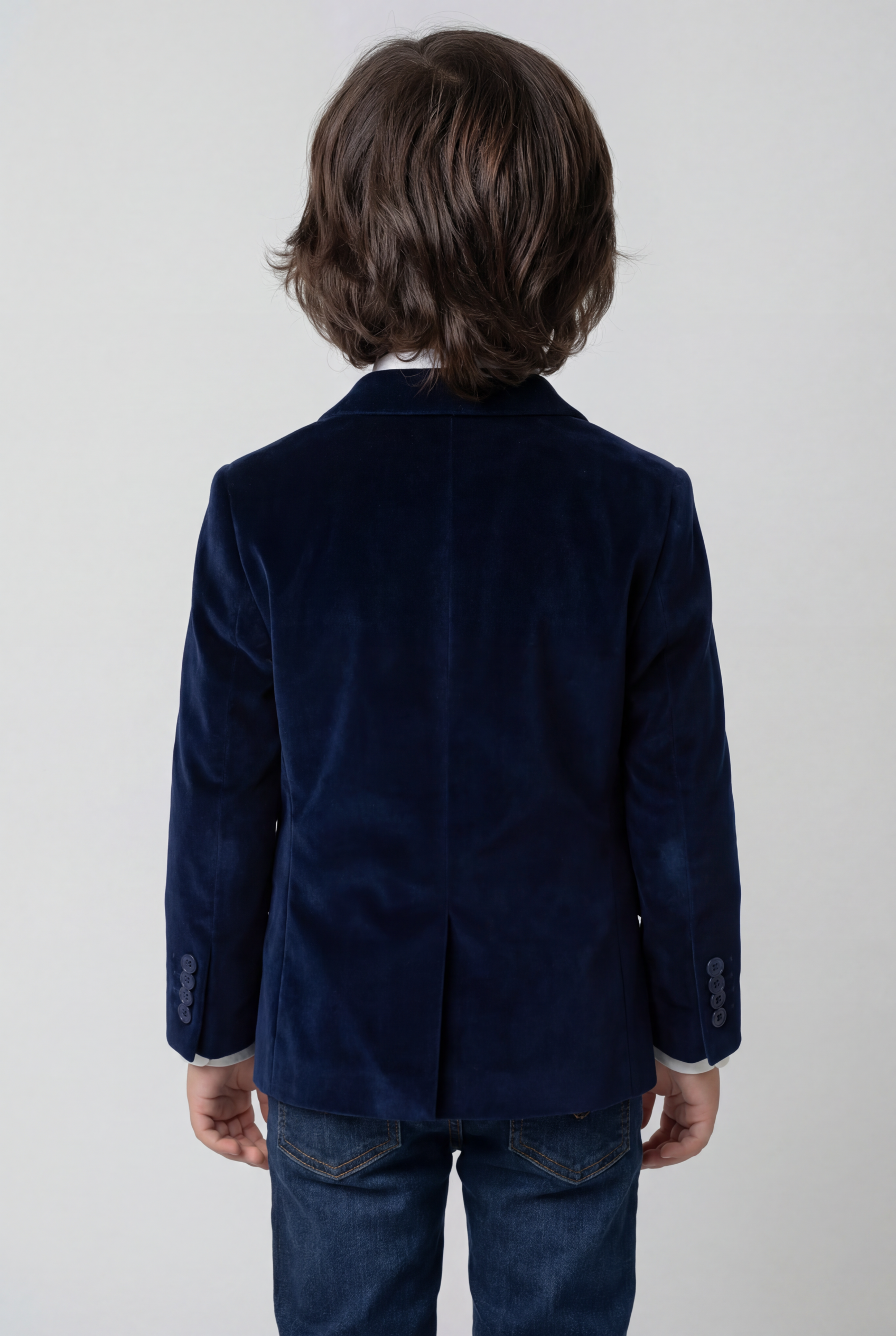 Boys Formal Velvet Blazer Jacket - Navy Blue