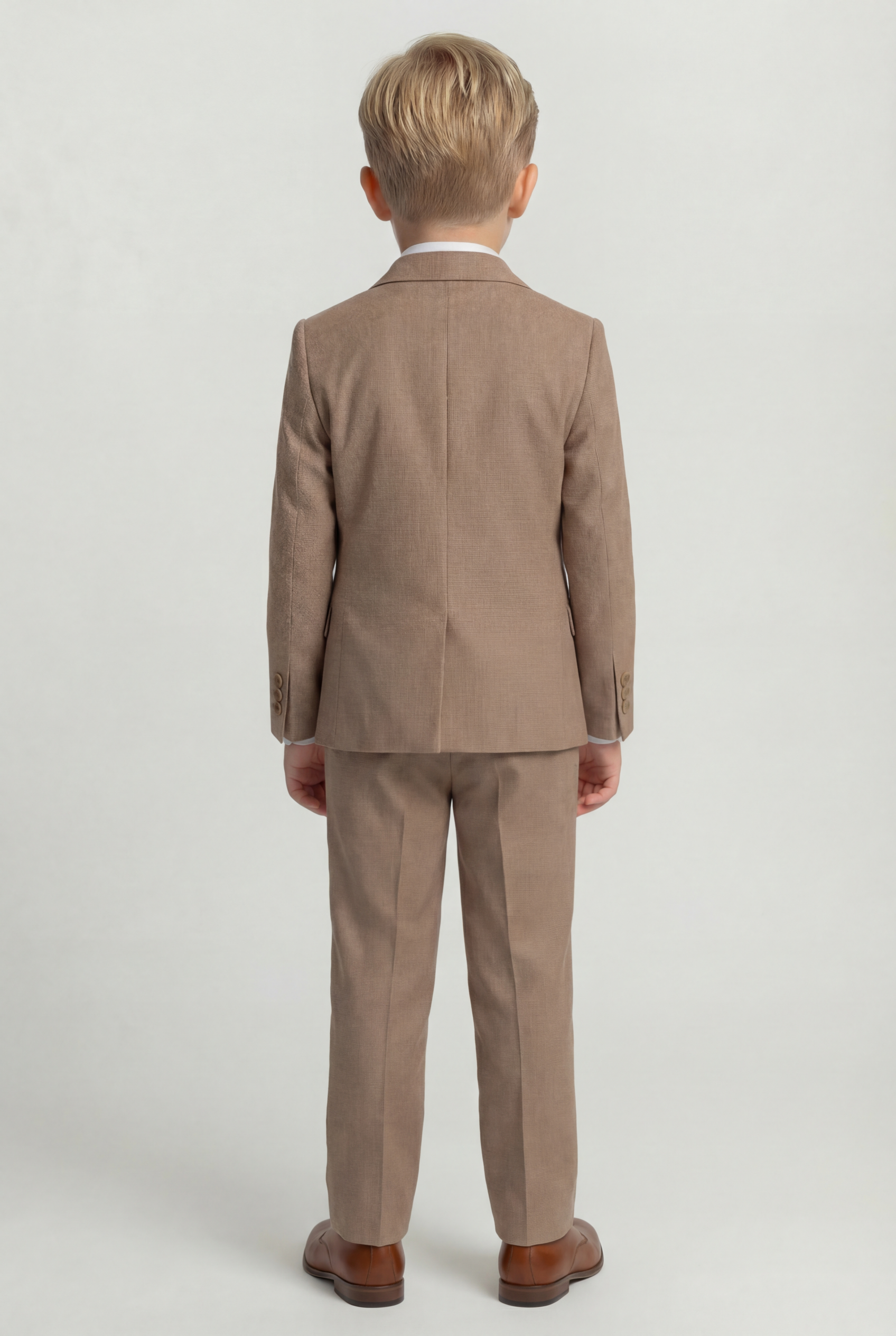 Boys 4-Piece Slim Fit Double Breasted Suit Set - Light Brown