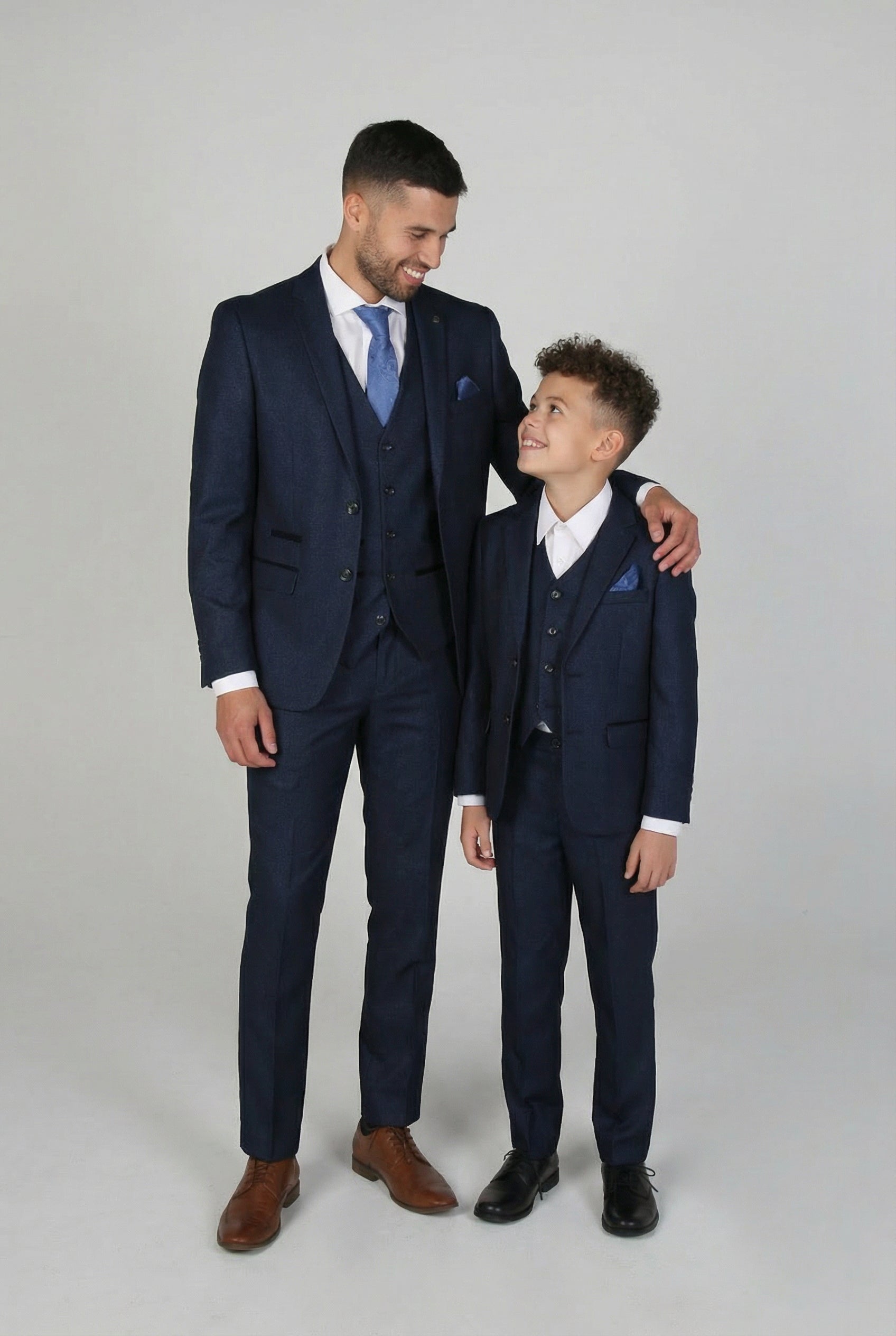 Father & Son Matching Textured 3-Piece Suit Set - Arthur - Navy Blue