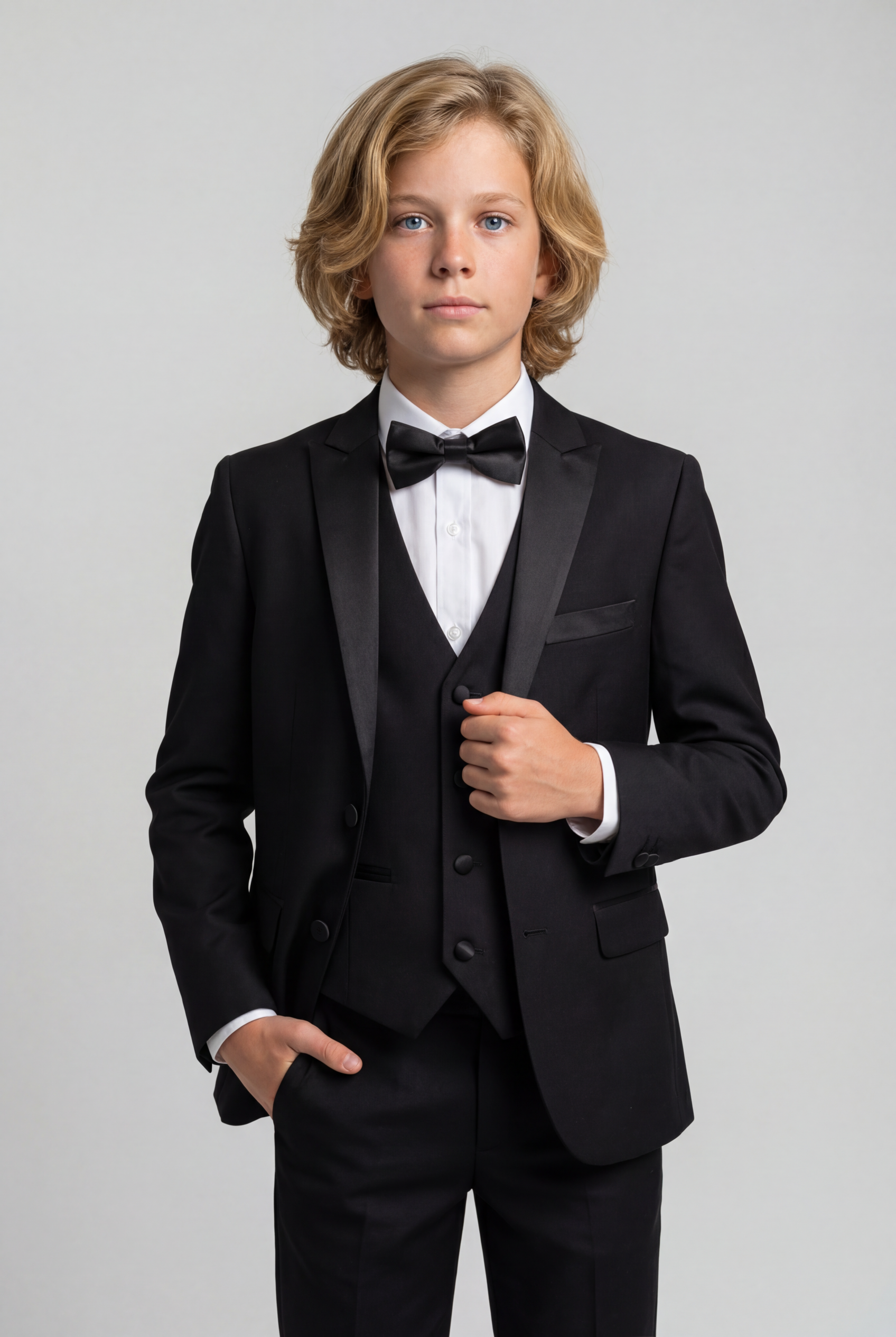Boys Sheen Lapel Tuxedo Dinner Suit - Black