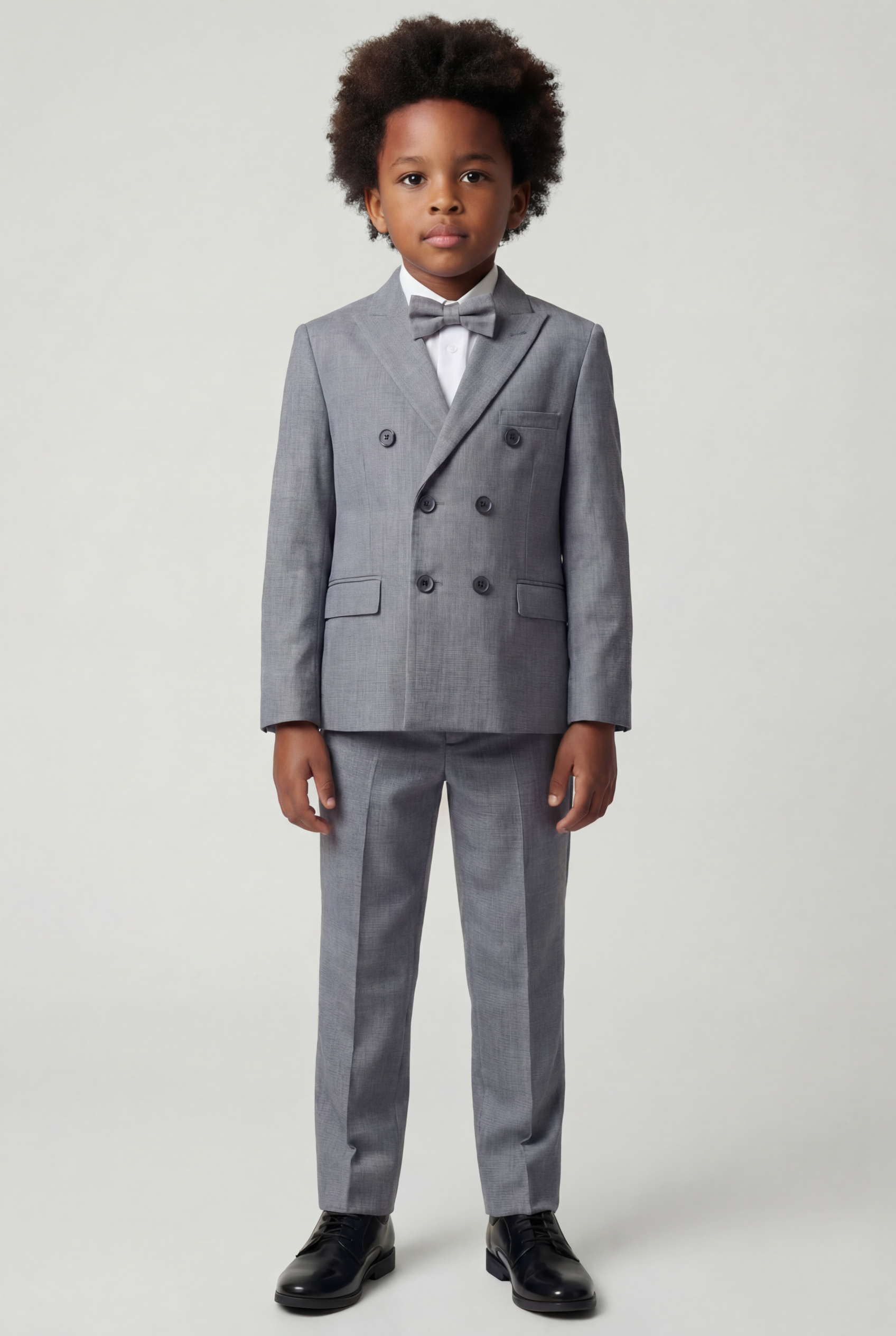 Boys 4-Piece Slim Fit Double Breasted Suit Set - Grey