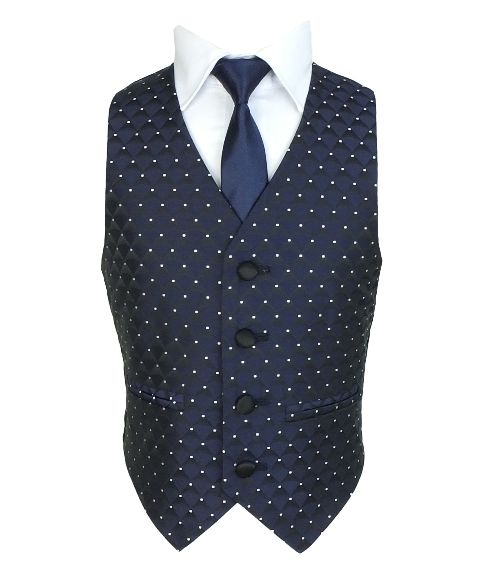 Boys Quilted Dotted Black Tuxedo Suit - Black