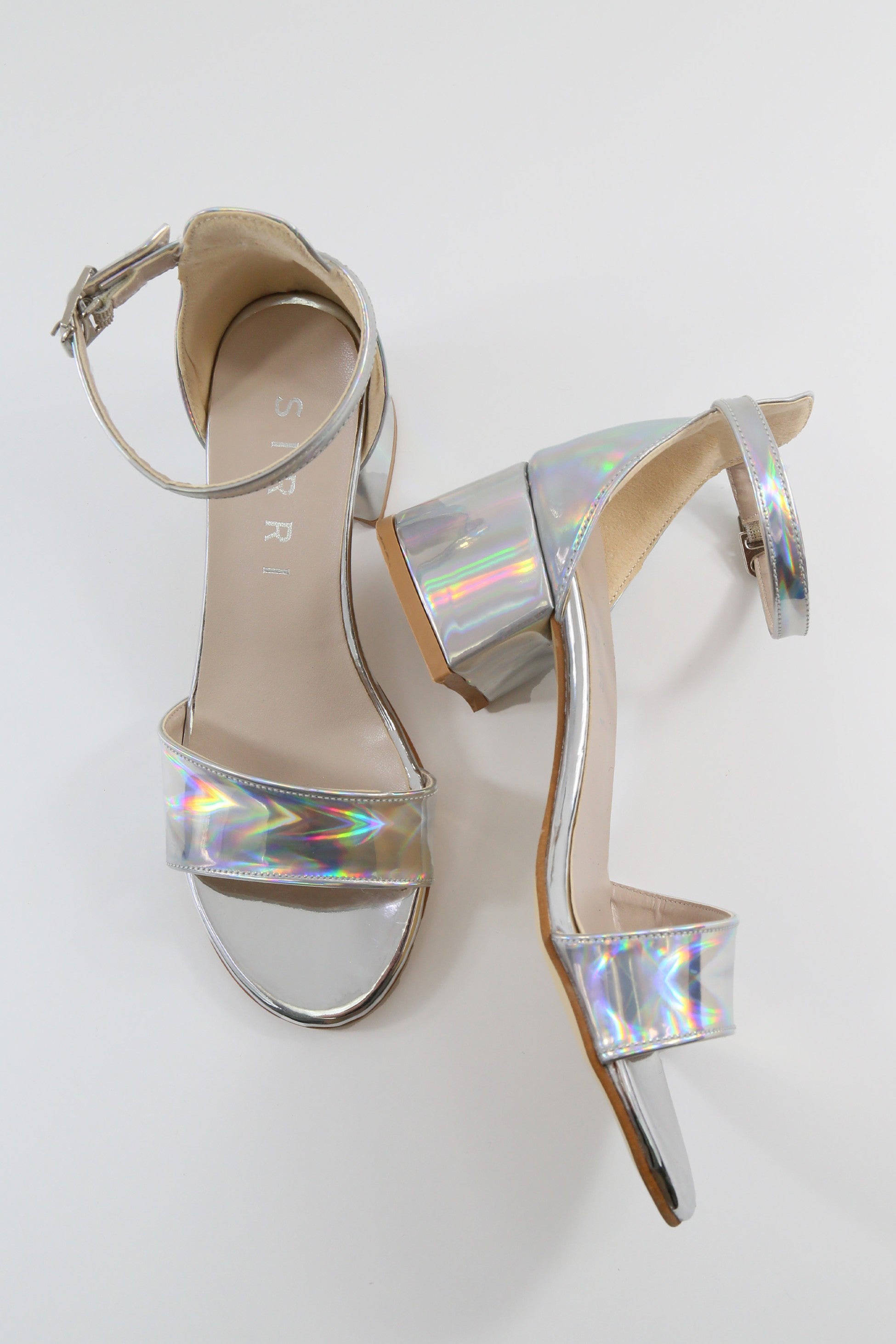 Girls Iridescent Block Heels Patent Sandals - NOVA - Silver