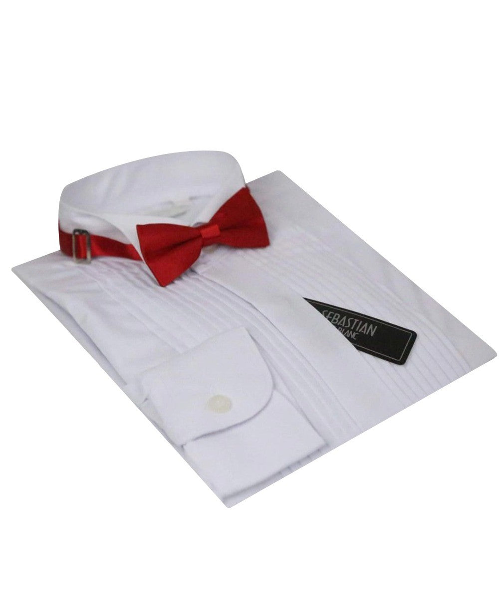 Boys Pleated Wing Collar Tuxedo Shirt - White