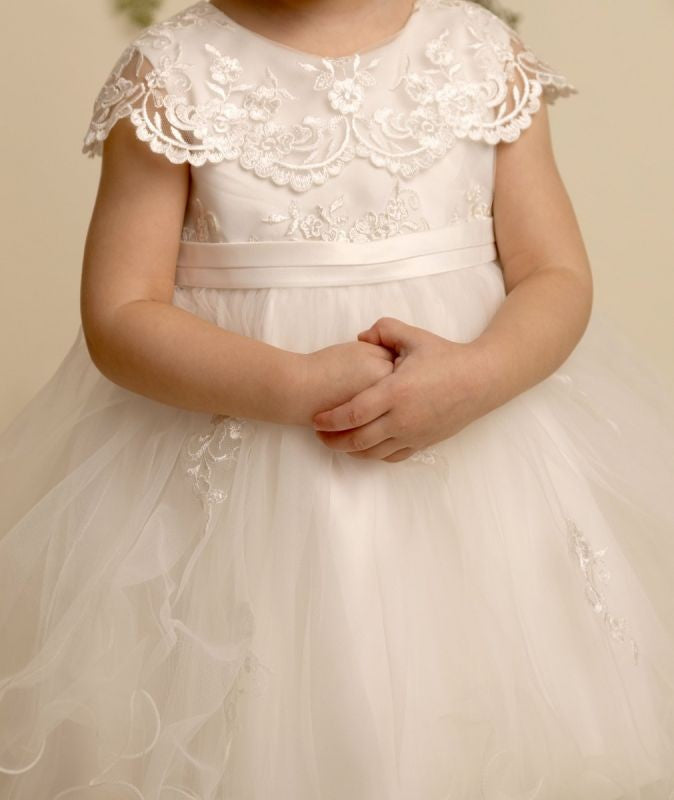 Baby Girls Christening Lace Cape Dress - FAY - Ivory