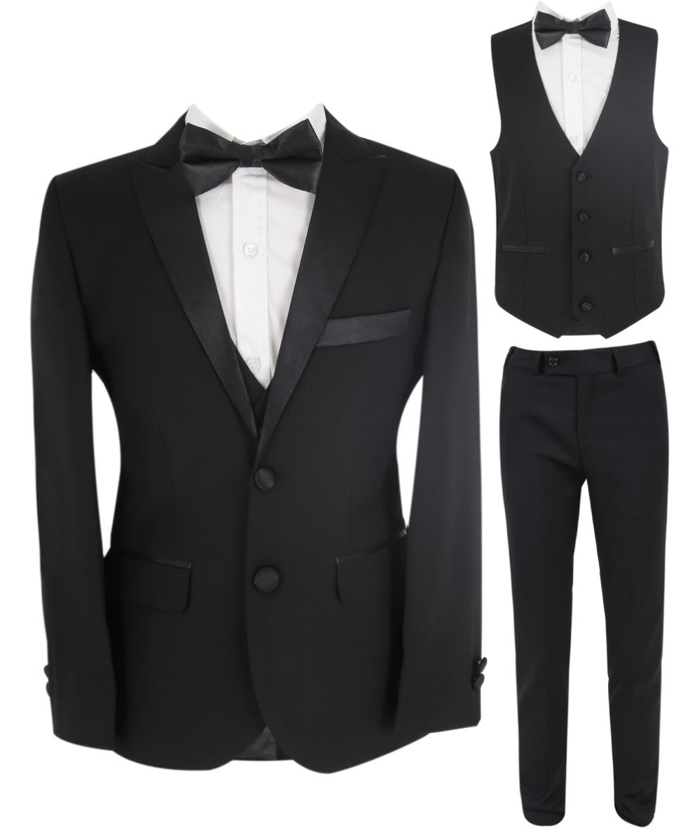 Boys Sheen Lapel Tuxedo Dinner Suit - Black