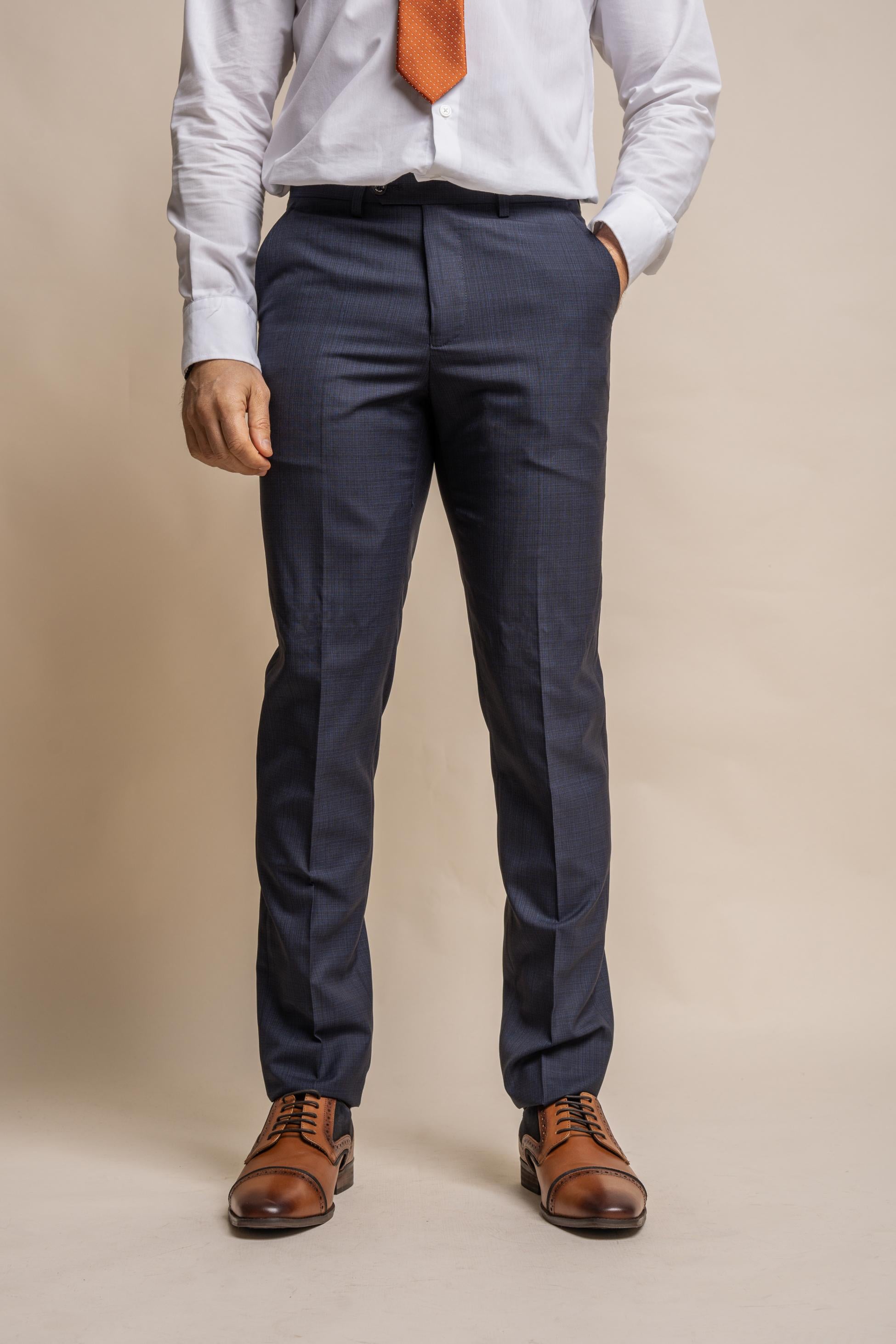 Men's Slim Fit Navy Trousers - SEEBA - Navy Blue