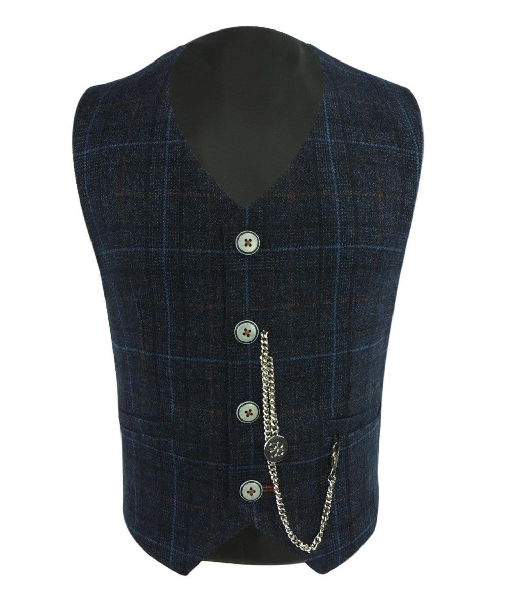 Boys Tweed Windowpane Check Suit - CODY Blue - Navy Blue