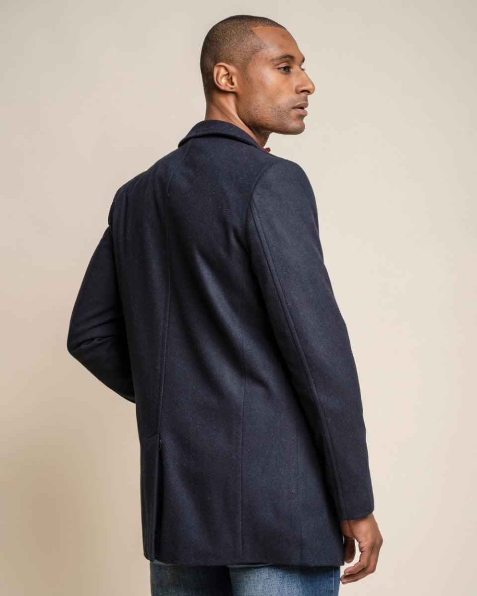 Men's Wool Blend Mid-length Coat - NELSON - Navy Blue