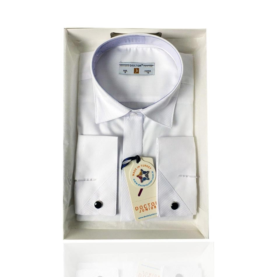 Boys Classic Collar Cufflink Shirt - White