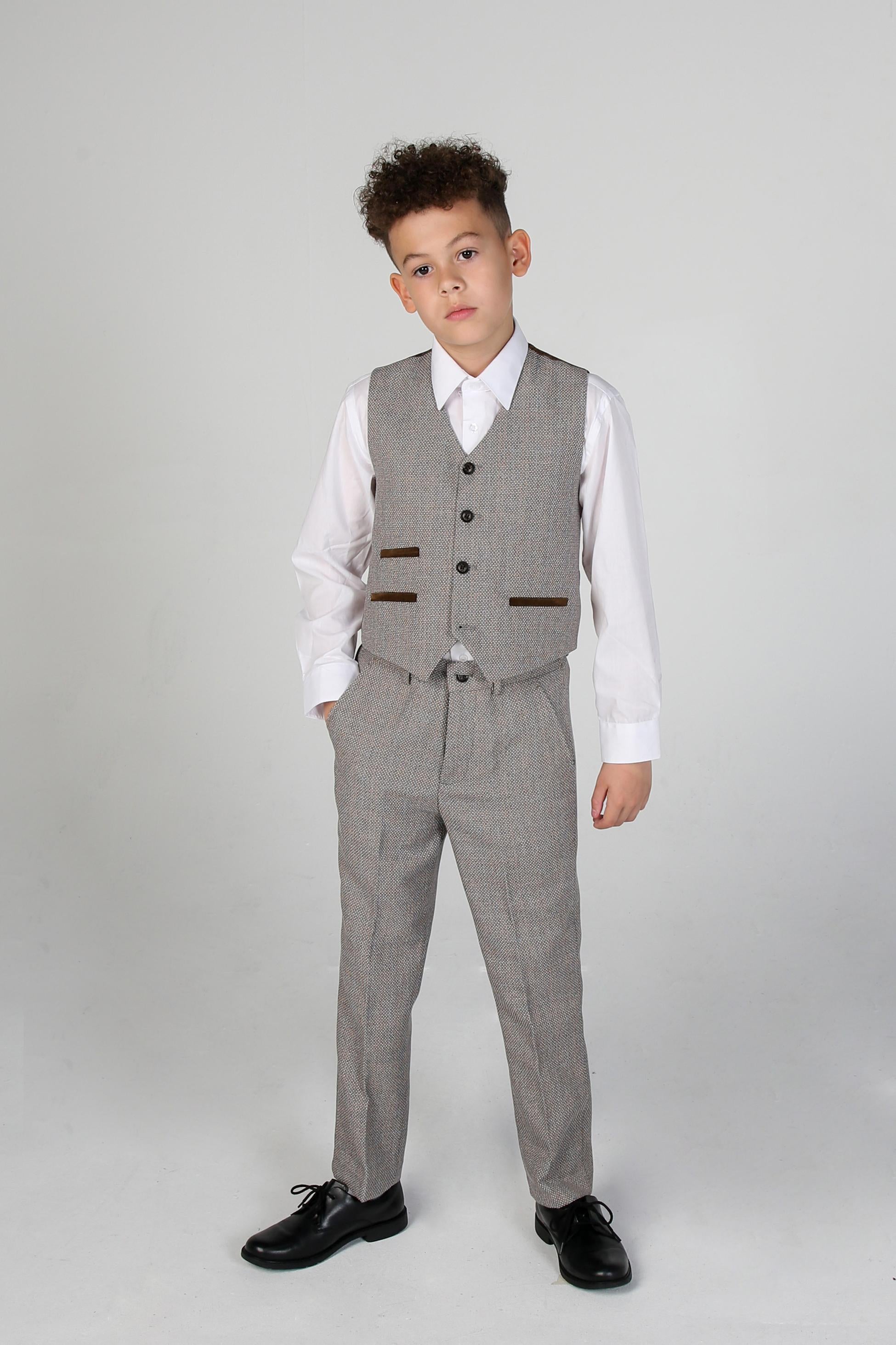 Boys Tweed Tailored Fit Formal Suit - Ralph - Cream