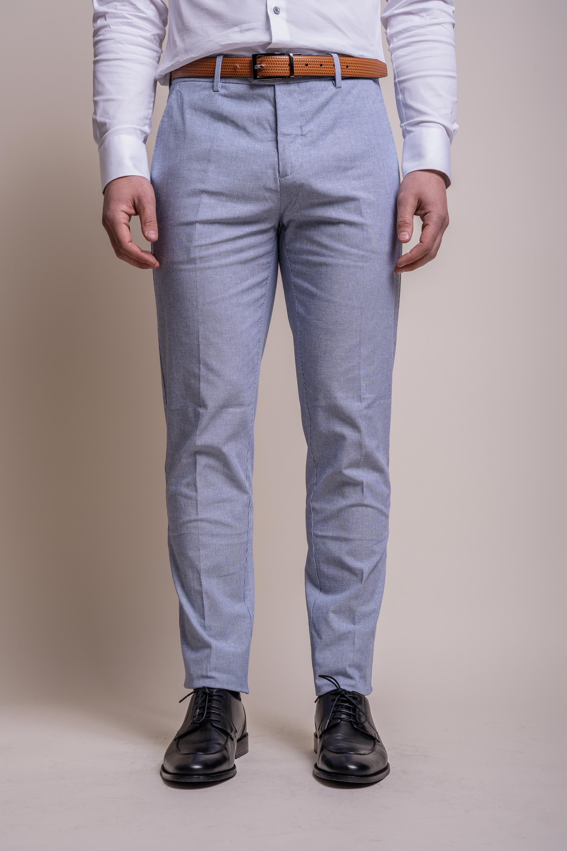 Men's Slim Fit Textured Trousers - FREDRIK Blue - Blue