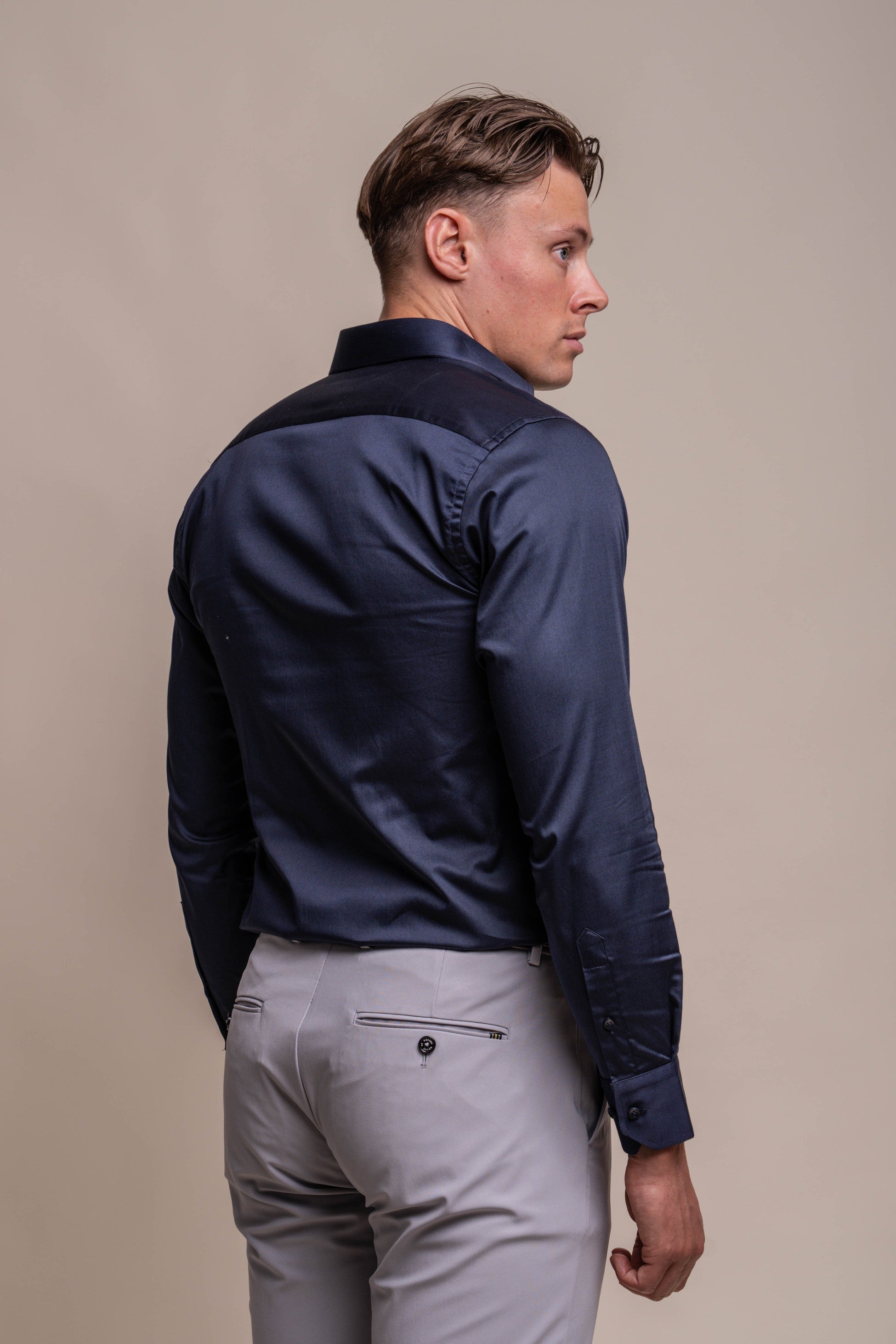 Men's Cotton Long Sleeve Casual Shirt - SIMSON - Navy Blue