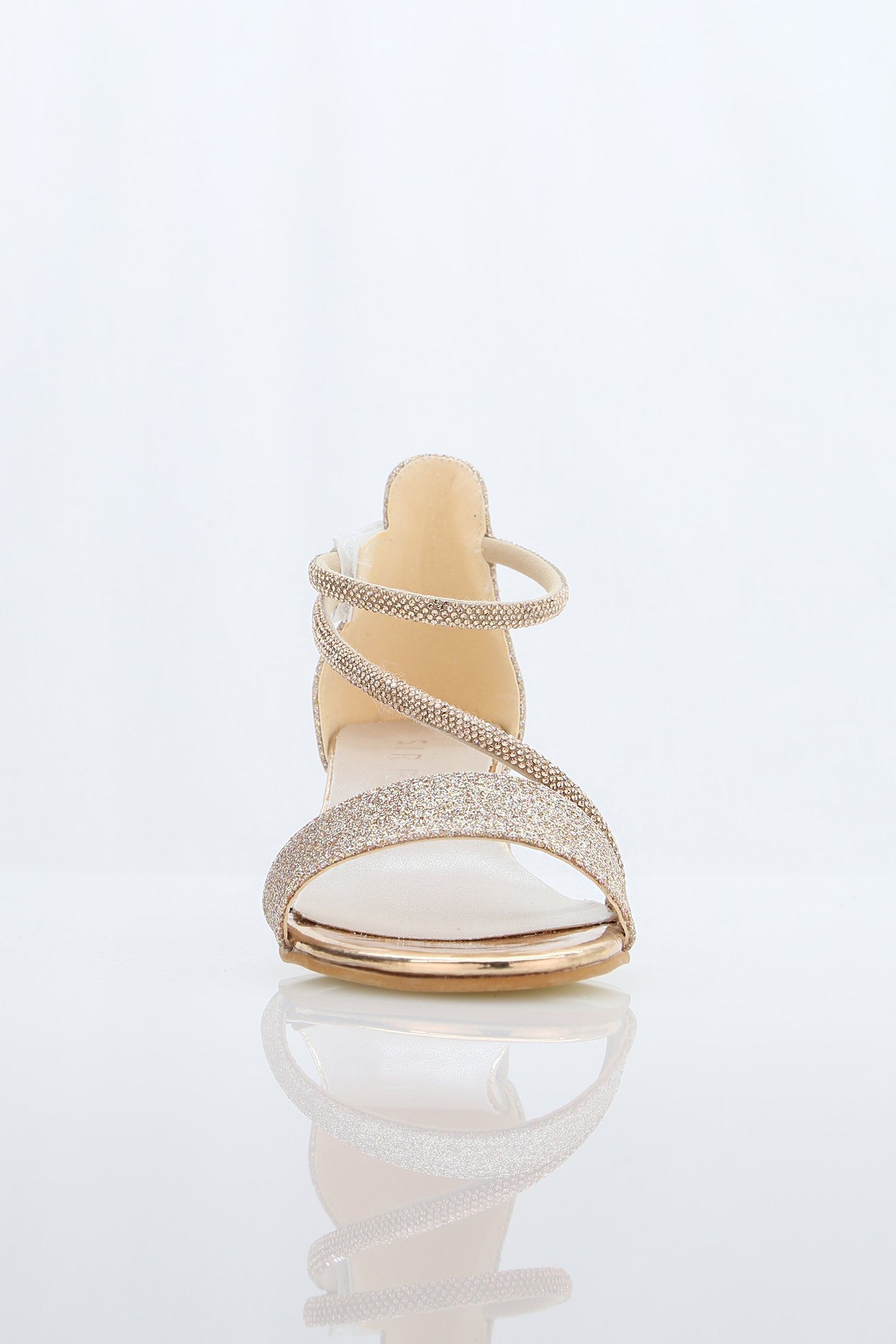 Girls Block Heel Sandals with Rhinestone Crossover Straps - DAZZLE - Gold