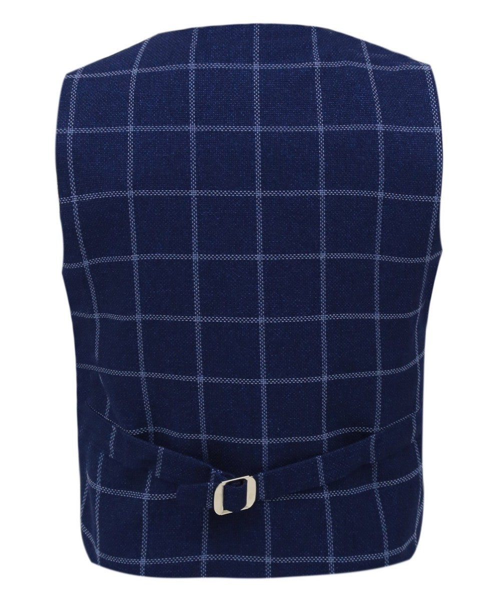 Boys Tweed Check Cotton Waistcoat Set - Navy Blue