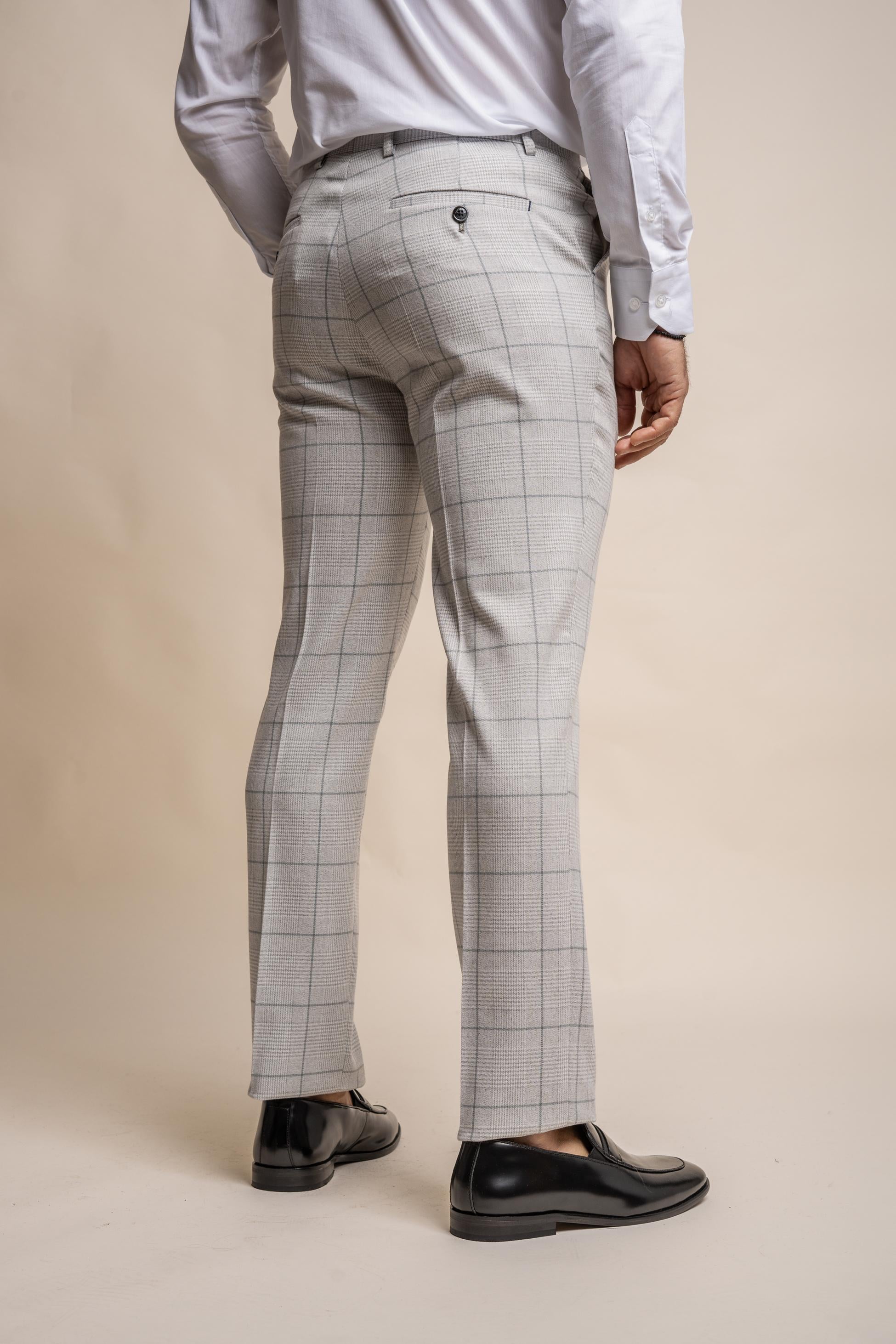 Men's Retro Check Grey Trousers - RADIKA - Light Grey