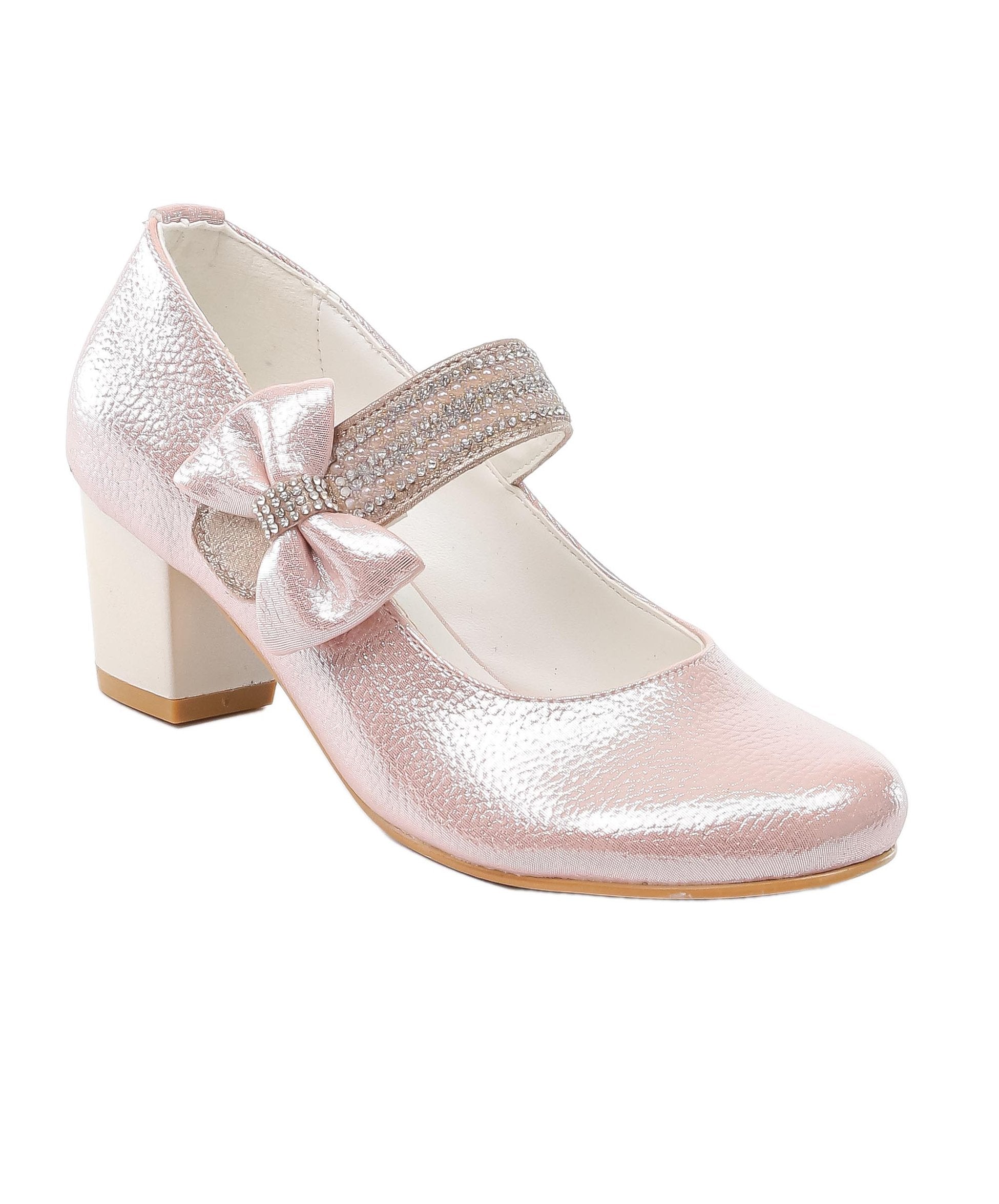 Girls Mary Jane Block Heel Communion Dress Shoes - Baby Pink