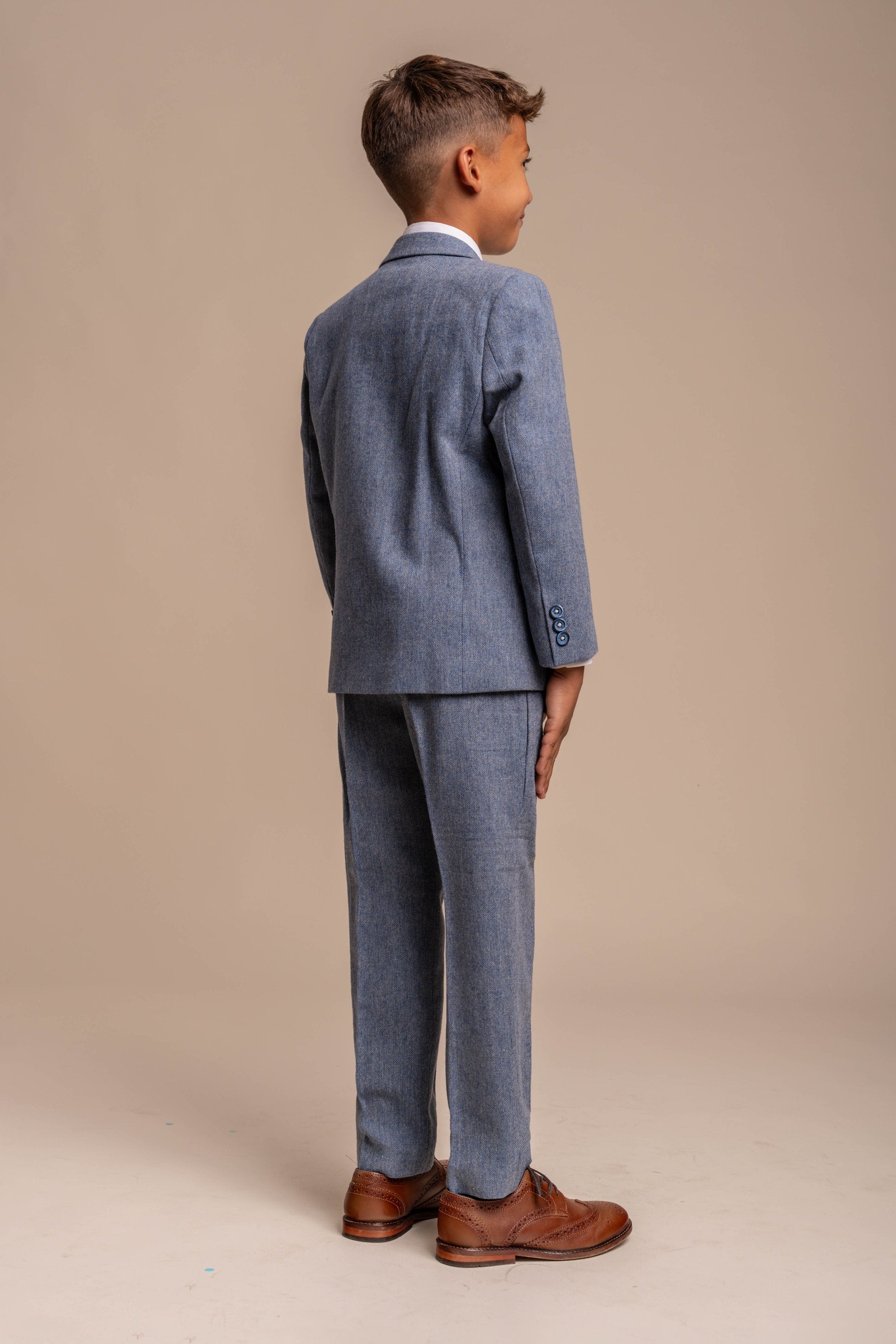 Boys Tweed Slim Fit Suit - WELLS Blue - Light Blue