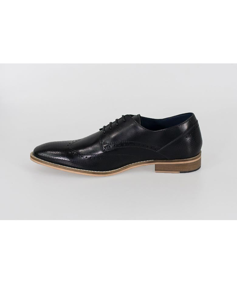 Men's Leather Lace Up Wingtip Brogue Shoes - ROME - Black