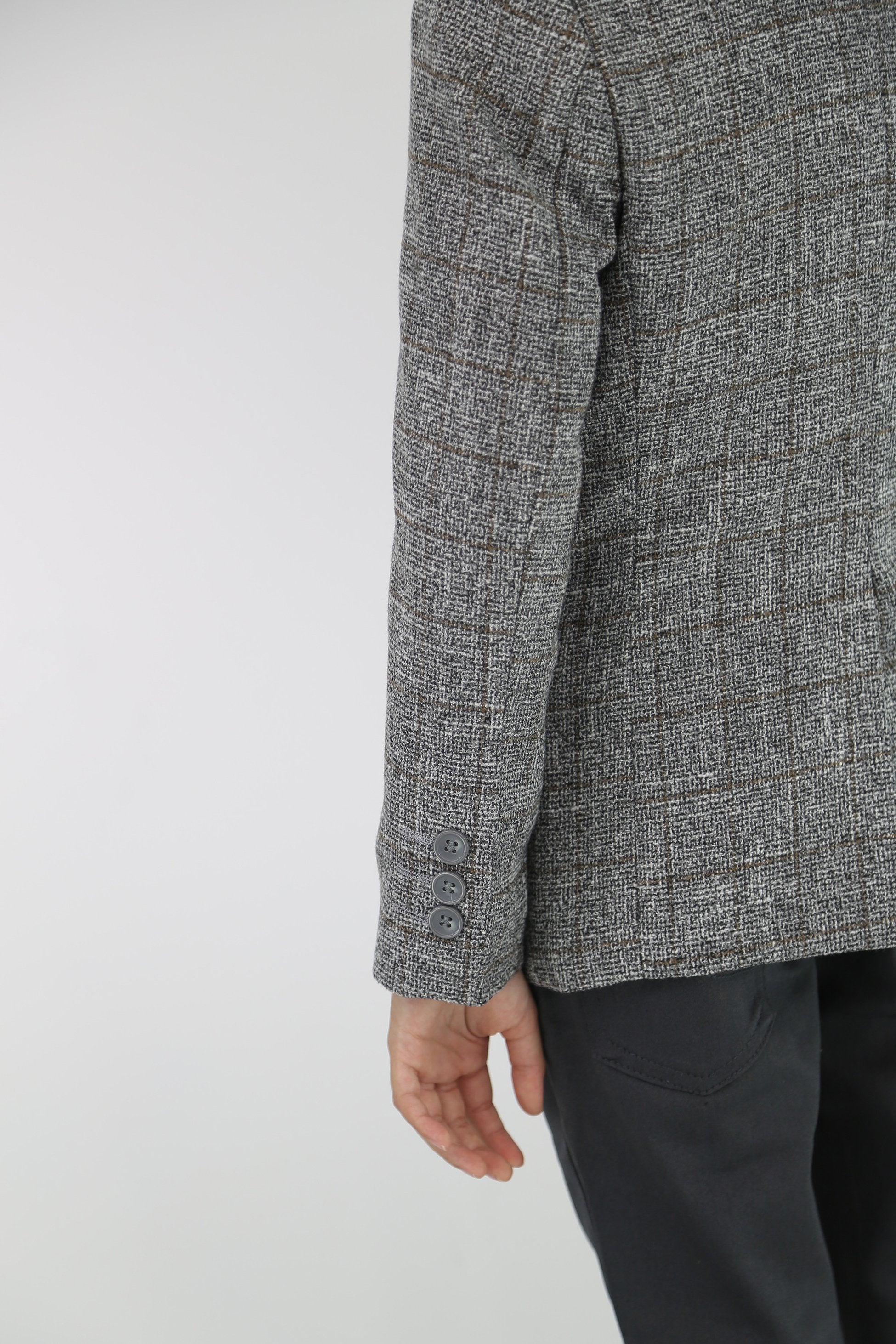 Boys Cotton Blend Tweed Like Check Blazer - Grey