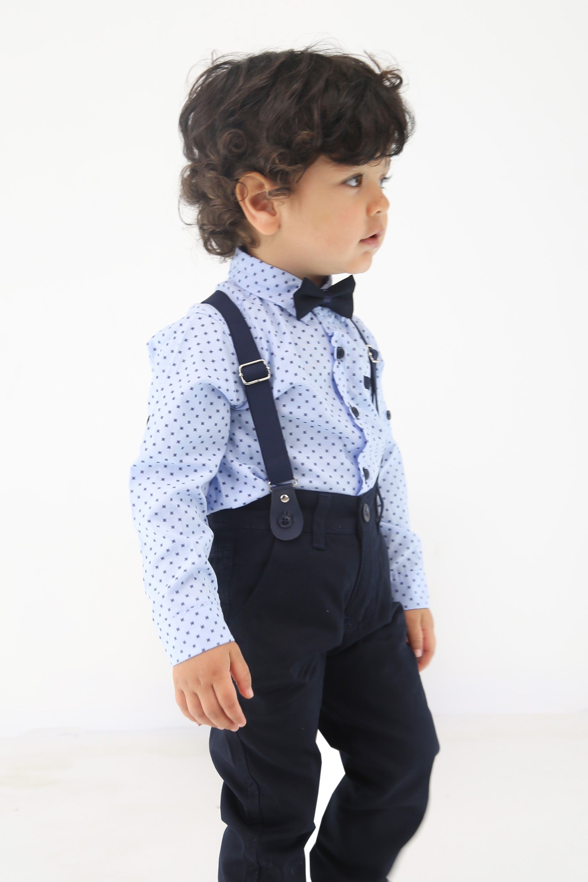 Baby & Boys Gentleman Outfit - 4 PC Suspenders Pant Suit Set - KELEBEK - Light Blue - Navy