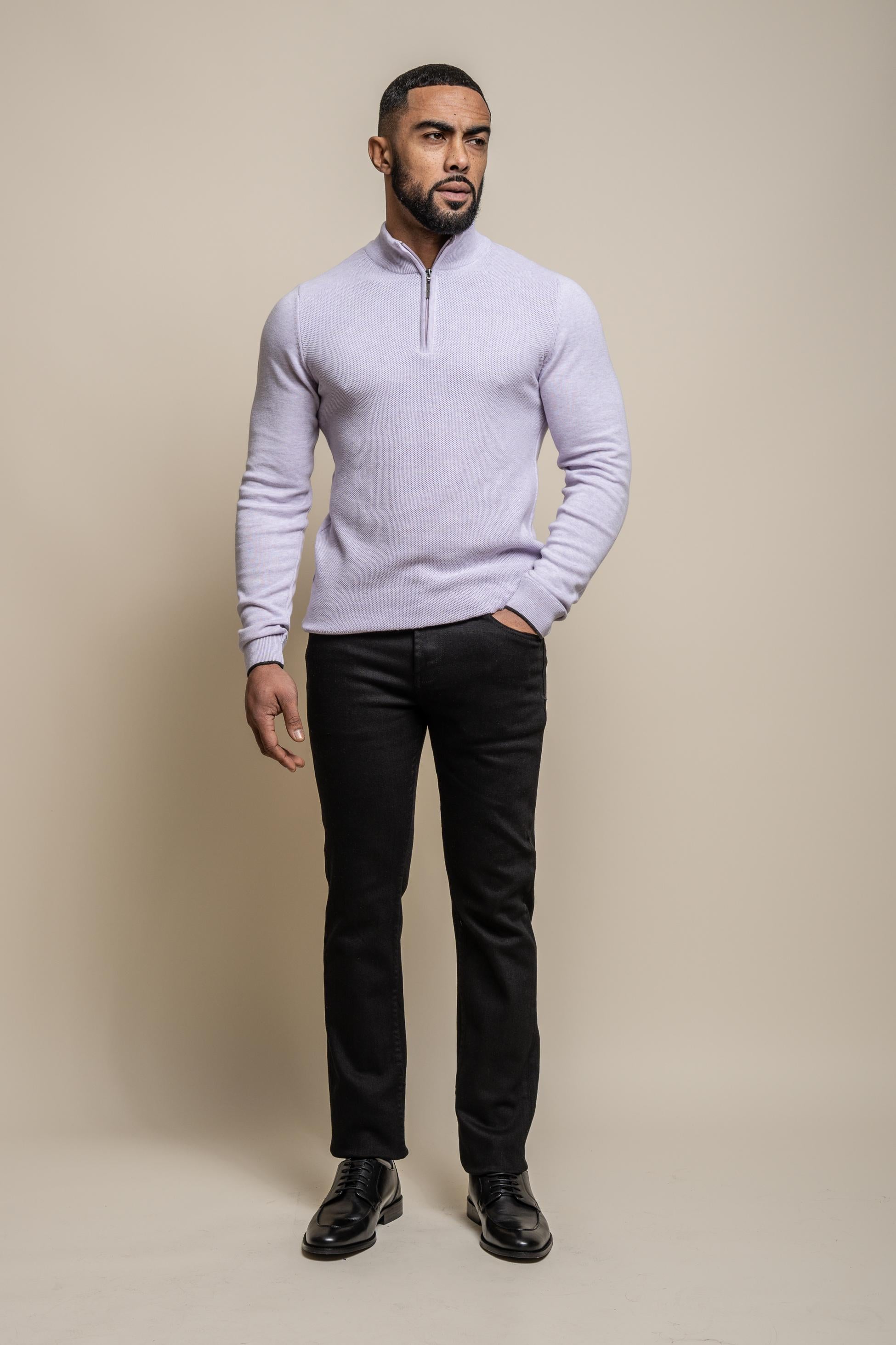 Men's Half Zip Knit Cotton Pullover - KYLE - Lavender